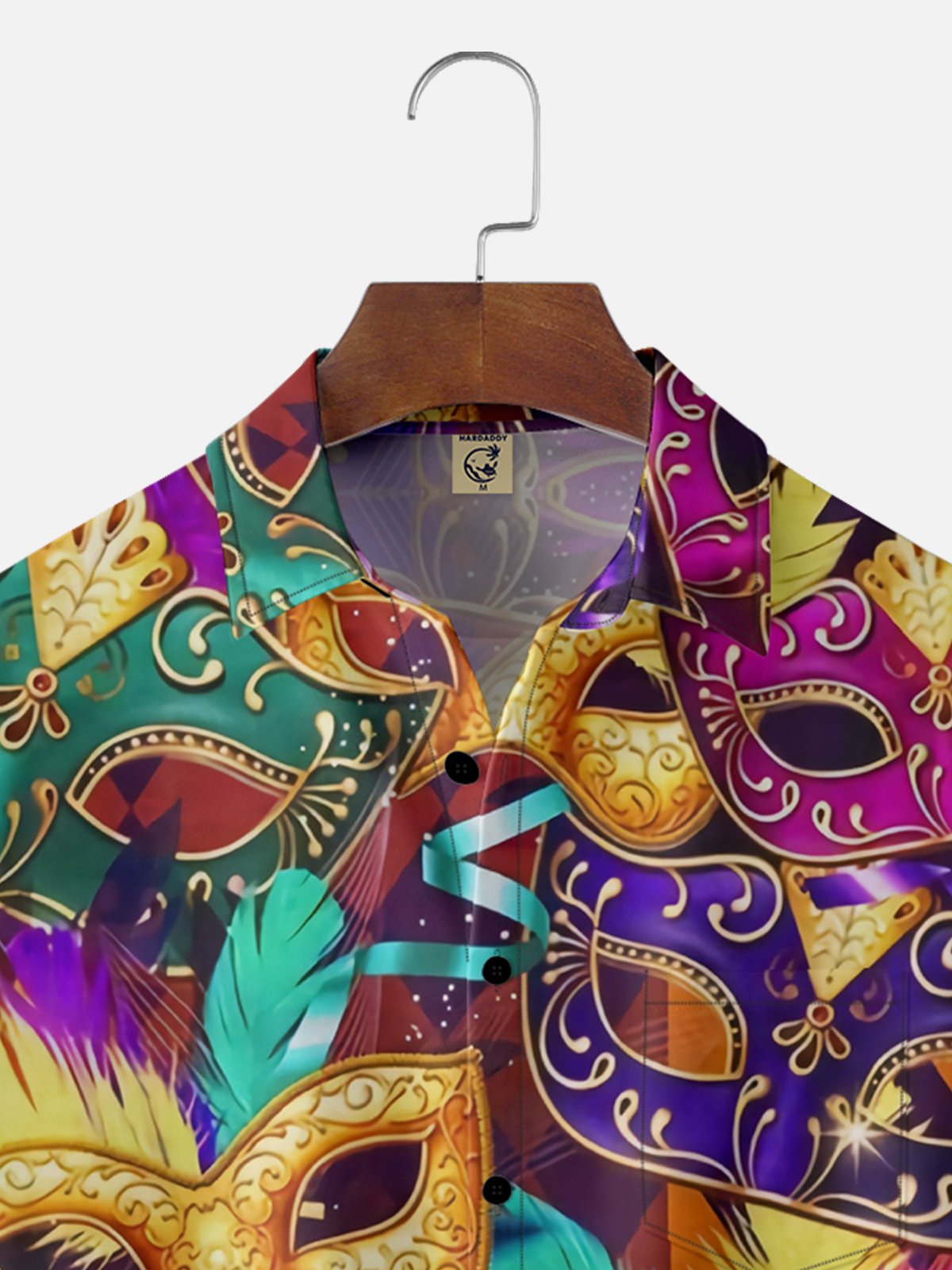 Moisture-wicking Mardi Gras Celebration Mask Chest Pocket Holiday Shirt