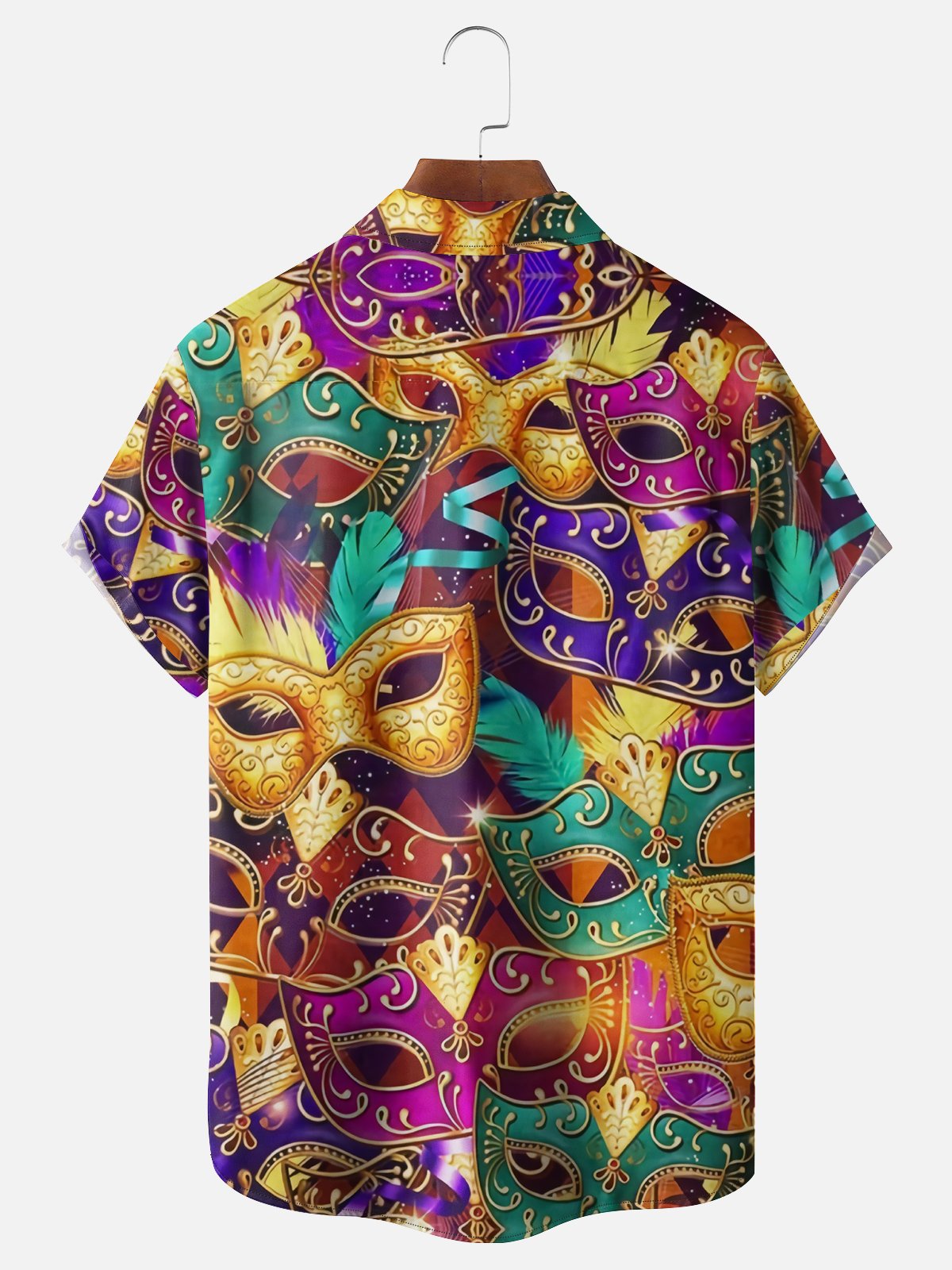 Moisture-wicking Mardi Gras Celebration Mask Chest Pocket Holiday Shirt