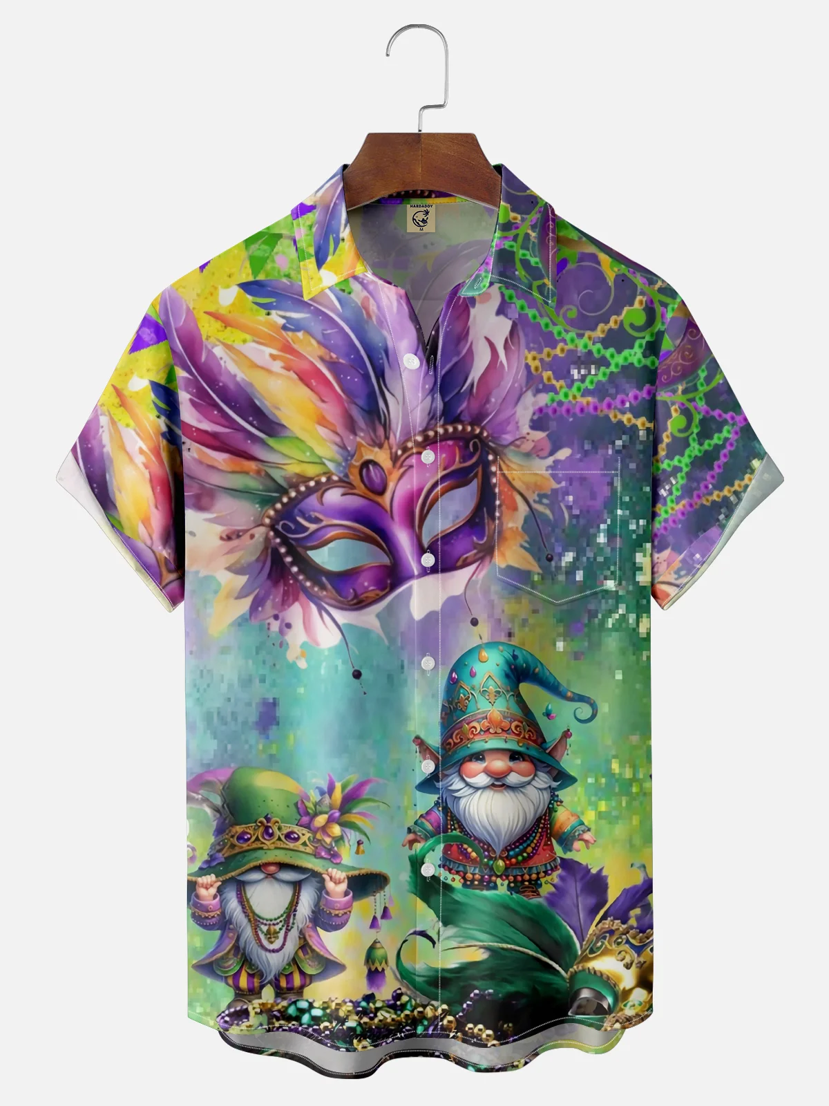 Moisture-wicking Mardi Gras Mask Gnomes Chest Pocket Casual Shirt