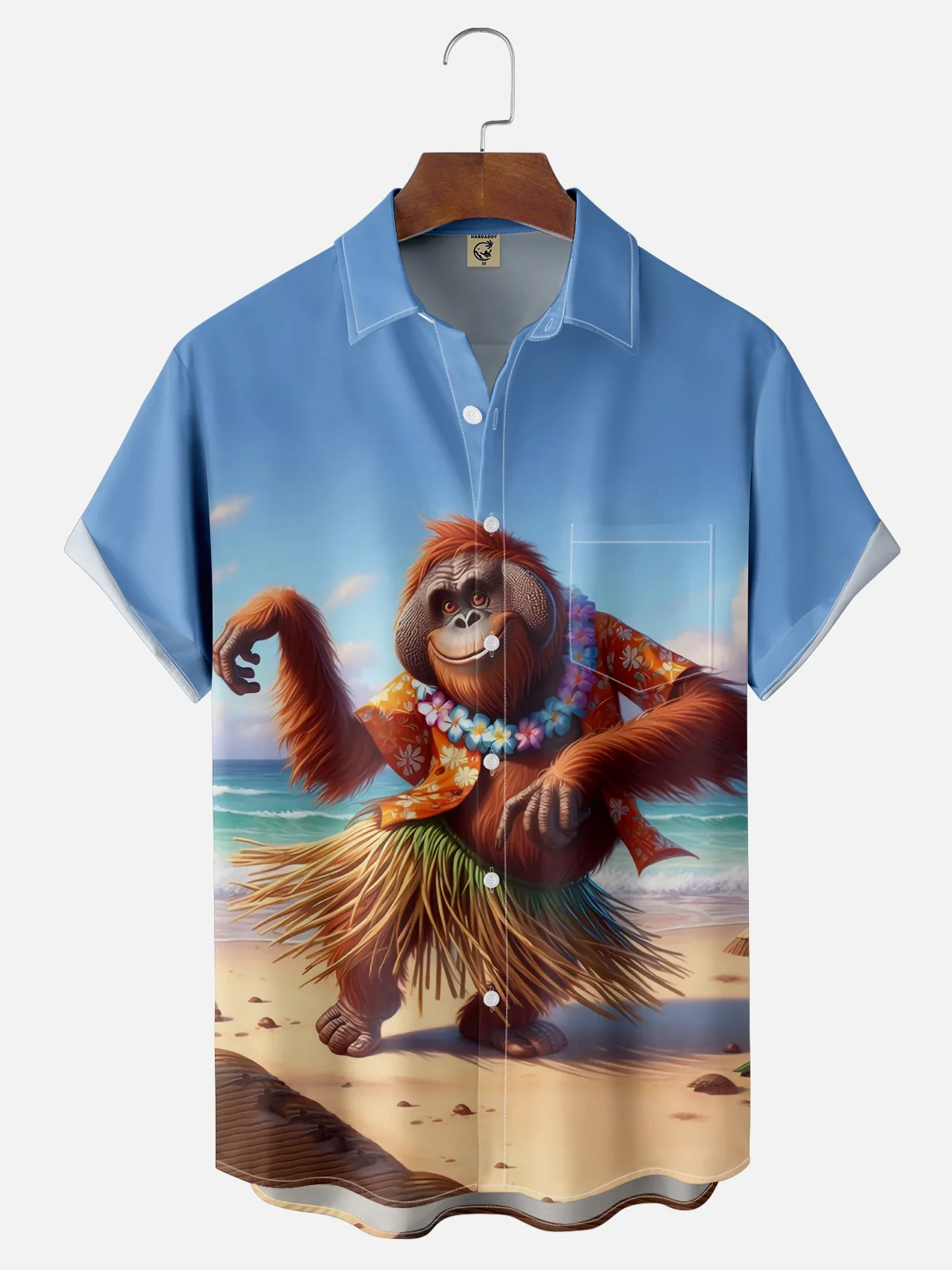 Moisture-wicking Orangutan Apes Chest Pocket Hawaiian Shirt