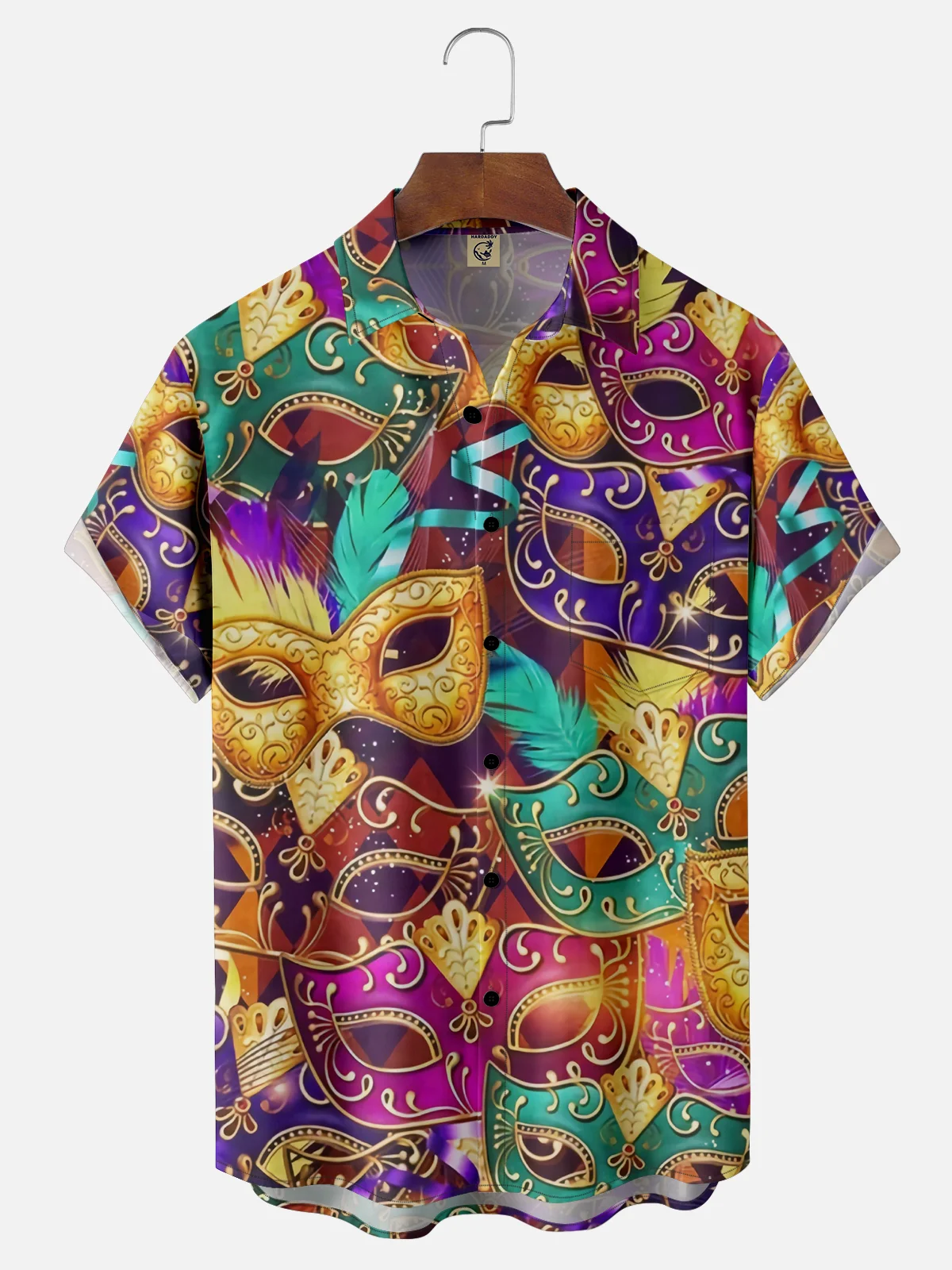 Moisture-wicking Mardi Gras Celebration Mask Chest Pocket Holiday Shirt