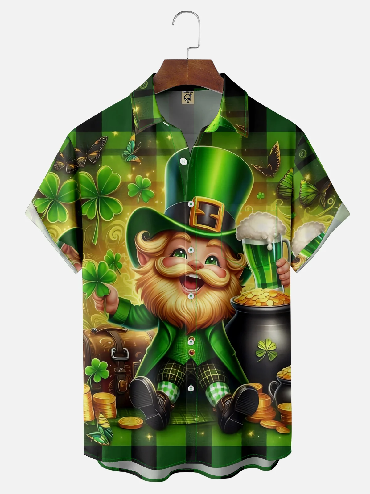 Moisture-wicking Saint Patrick‘s Day Shamrock Gnome Chest Pocket Casual Shirt