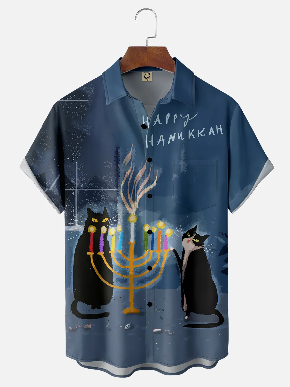 Moisture-wicking Hanukkah Chest Pocket Casual Shirt