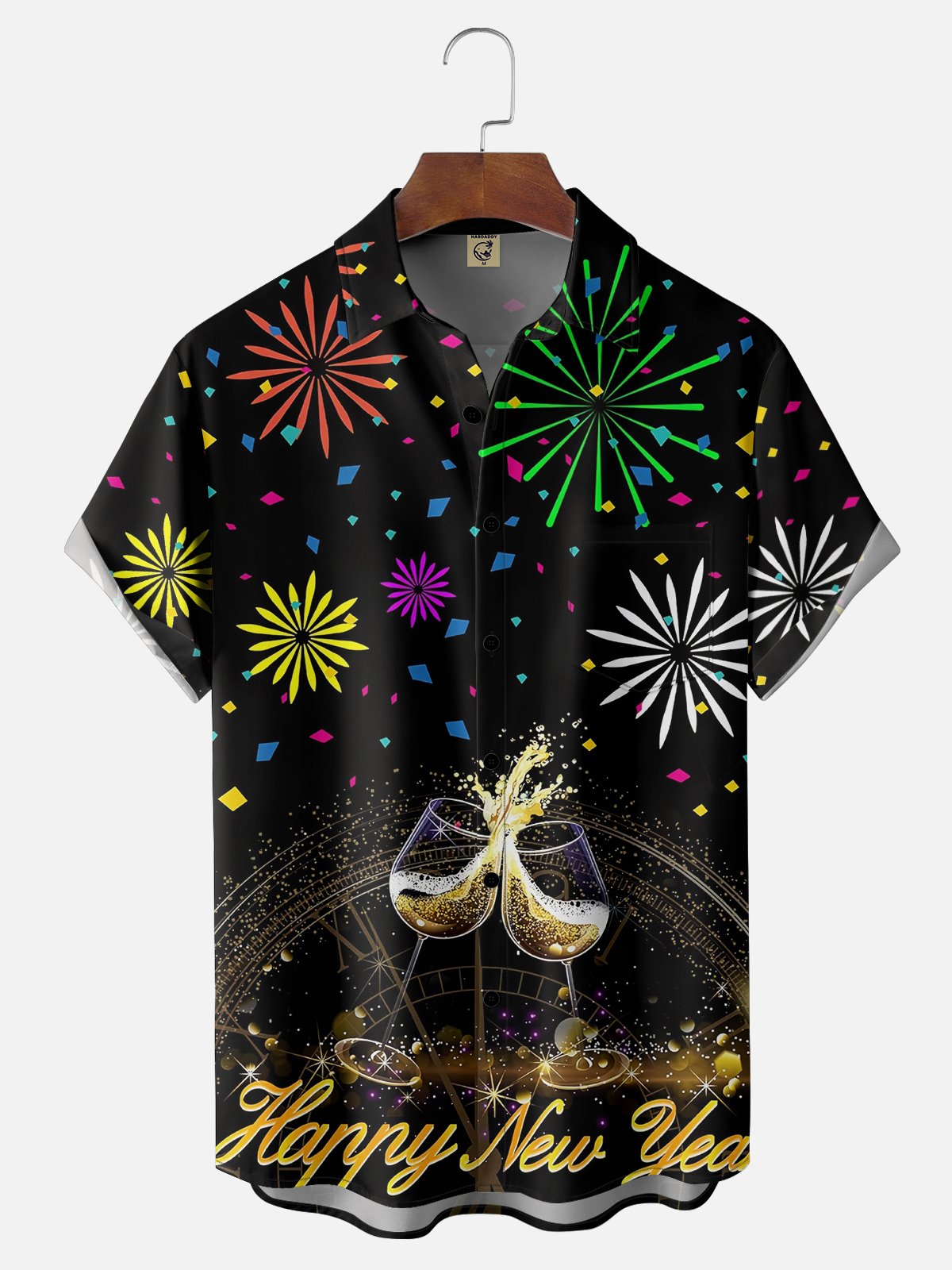 Moisture Wicking Happy New Year Chest Pocket Casual Shirt