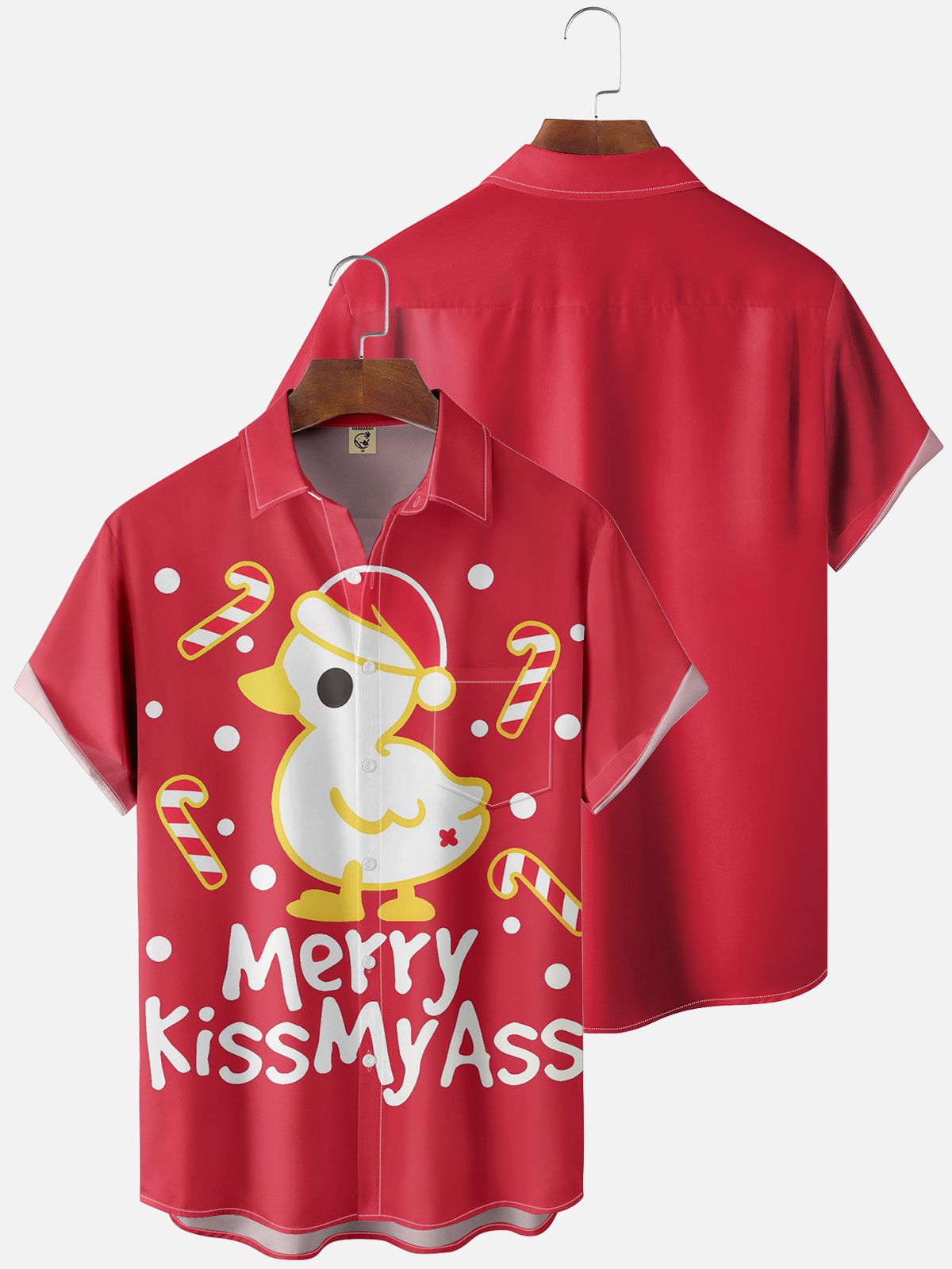 Moisture Wicking Christmas Duck Chest Pocket Casual Shirt