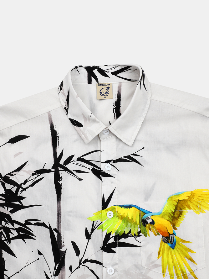 Moisture-wicking Bamboo Parrot Chest Pocket Hawaiian Shirt