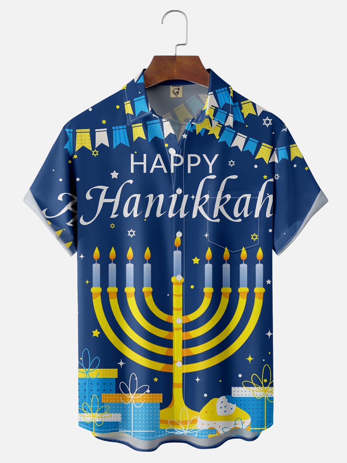 Moisture Wicking Hanukkah Chest Pocket Casual Shirt