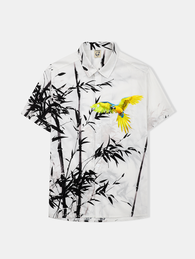 Moisture-wicking Bamboo Parrot Chest Pocket Hawaiian Shirt