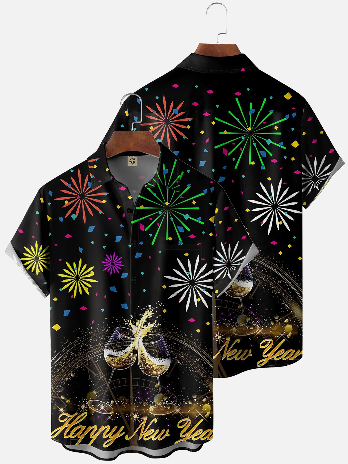 Moisture Wicking Happy New Year Chest Pocket Casual Shirt