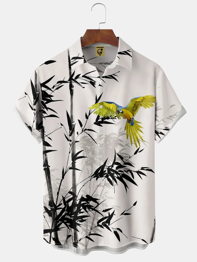 Moisture-wicking Bamboo Parrot Chest Pocket Hawaiian Shirt