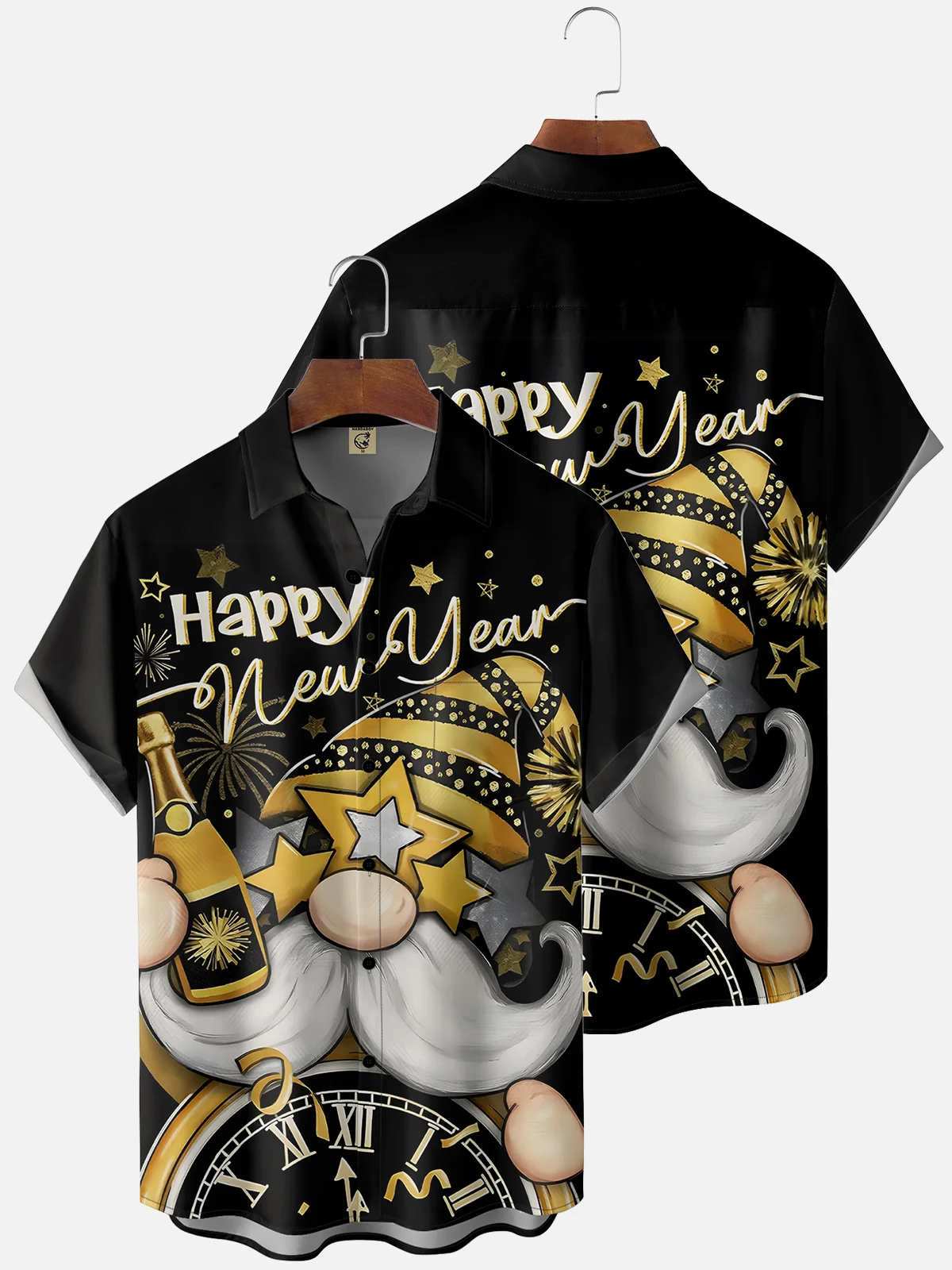 Moisture Wicking Happy New Year Gnome Chest Pocket Casual Shirt