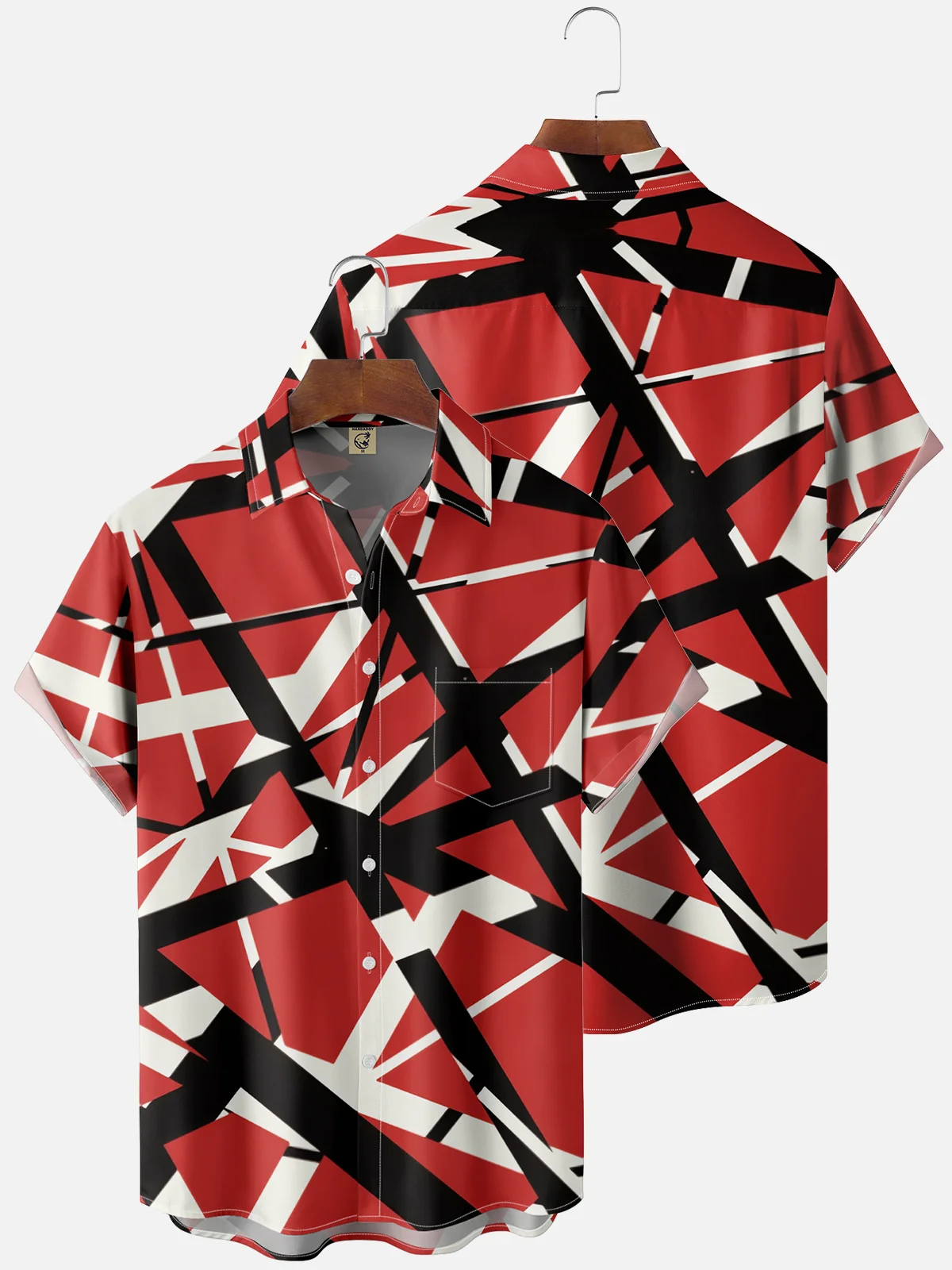 Moisture Wicking Abstract Geometric lines Chest Pocket Casual Shirt