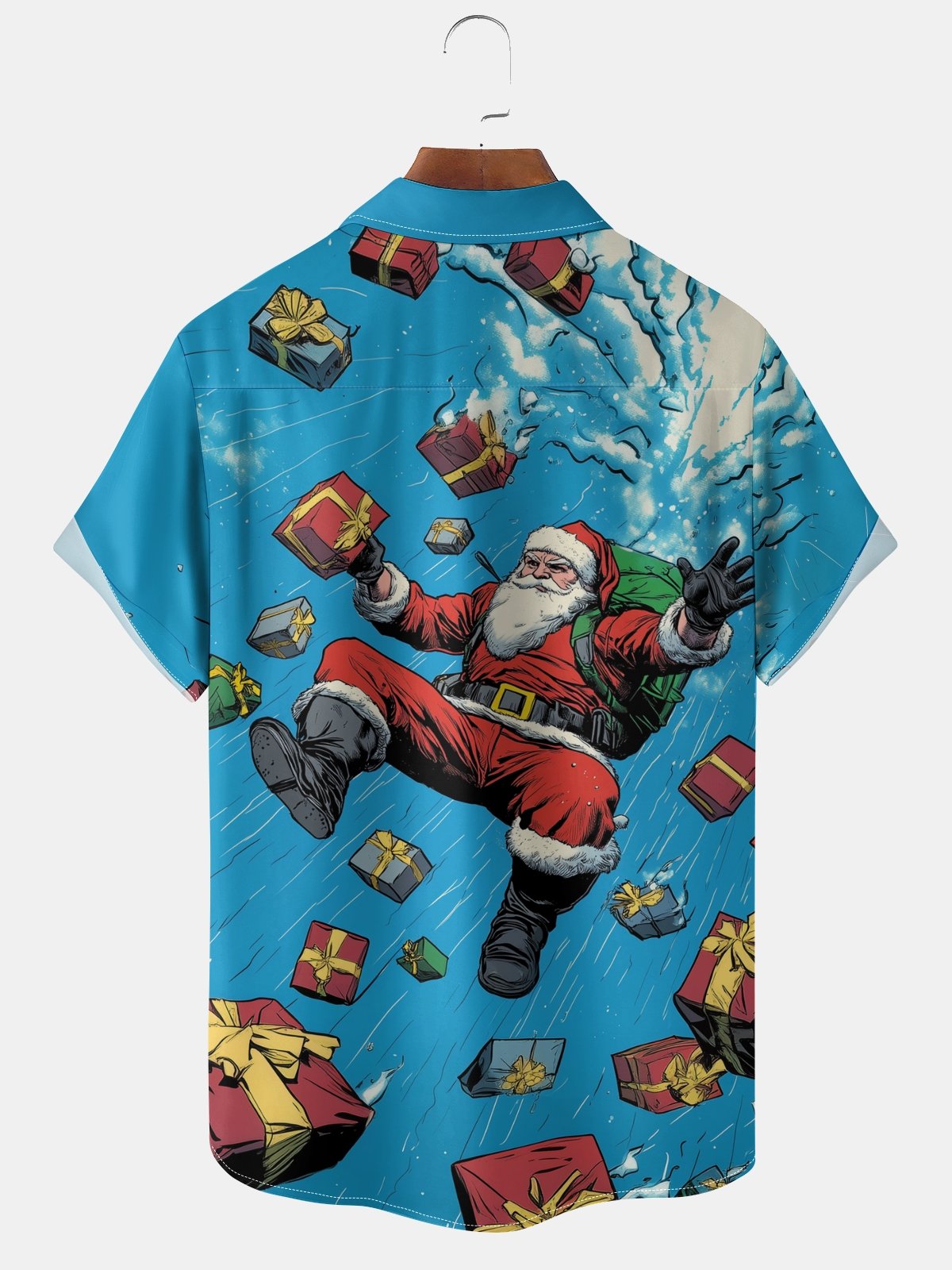 Moisture-wicking Christmas Santa Claus Chest Pocket Casual Shirt