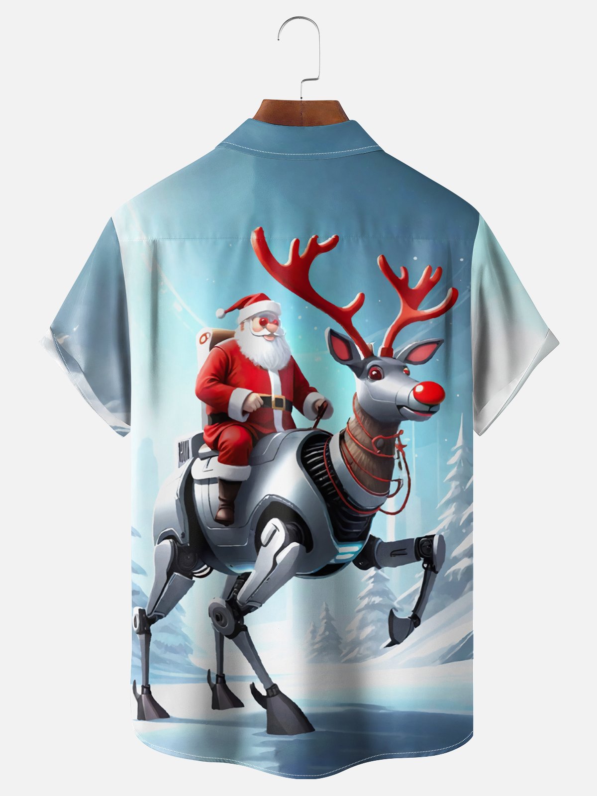 Moisture Wicking Christmas Santa Chest Pocket Casual Shirt