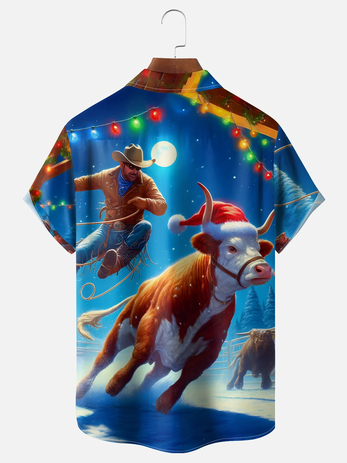 Moisture Wicking Christmas Bullfight Chest Pocket Casual Shirt