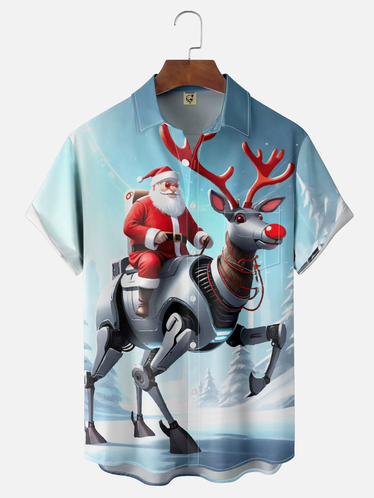 Moisture Wicking Christmas Santa Chest Pocket Casual Shirt