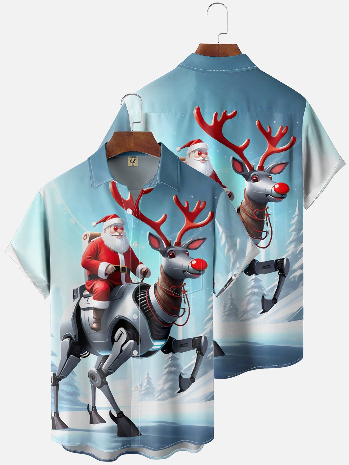 Moisture Wicking Christmas Santa Chest Pocket Casual Shirt