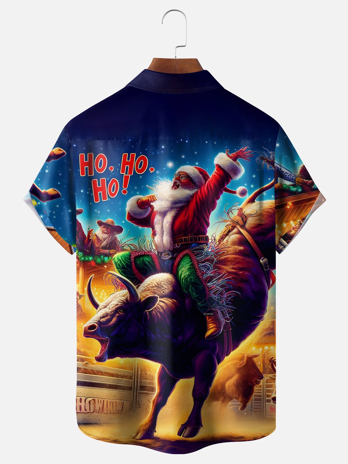 Moisture Wicking Christmas Santa Claus Bullfighting Chest Pocket Casual Shirt