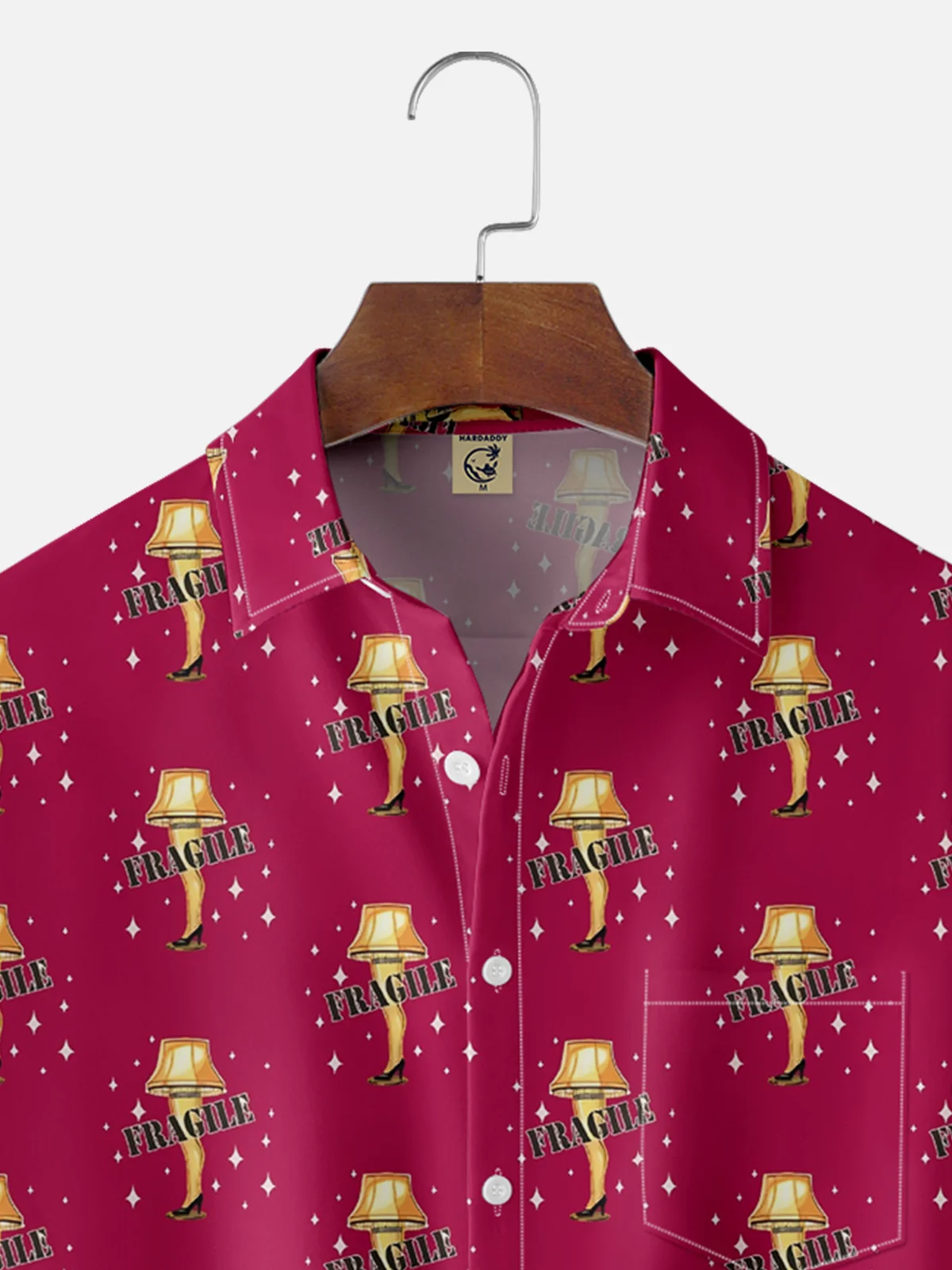 Moisture Wicking Christmas Leg Lights Chest Pocket Casual Shirt