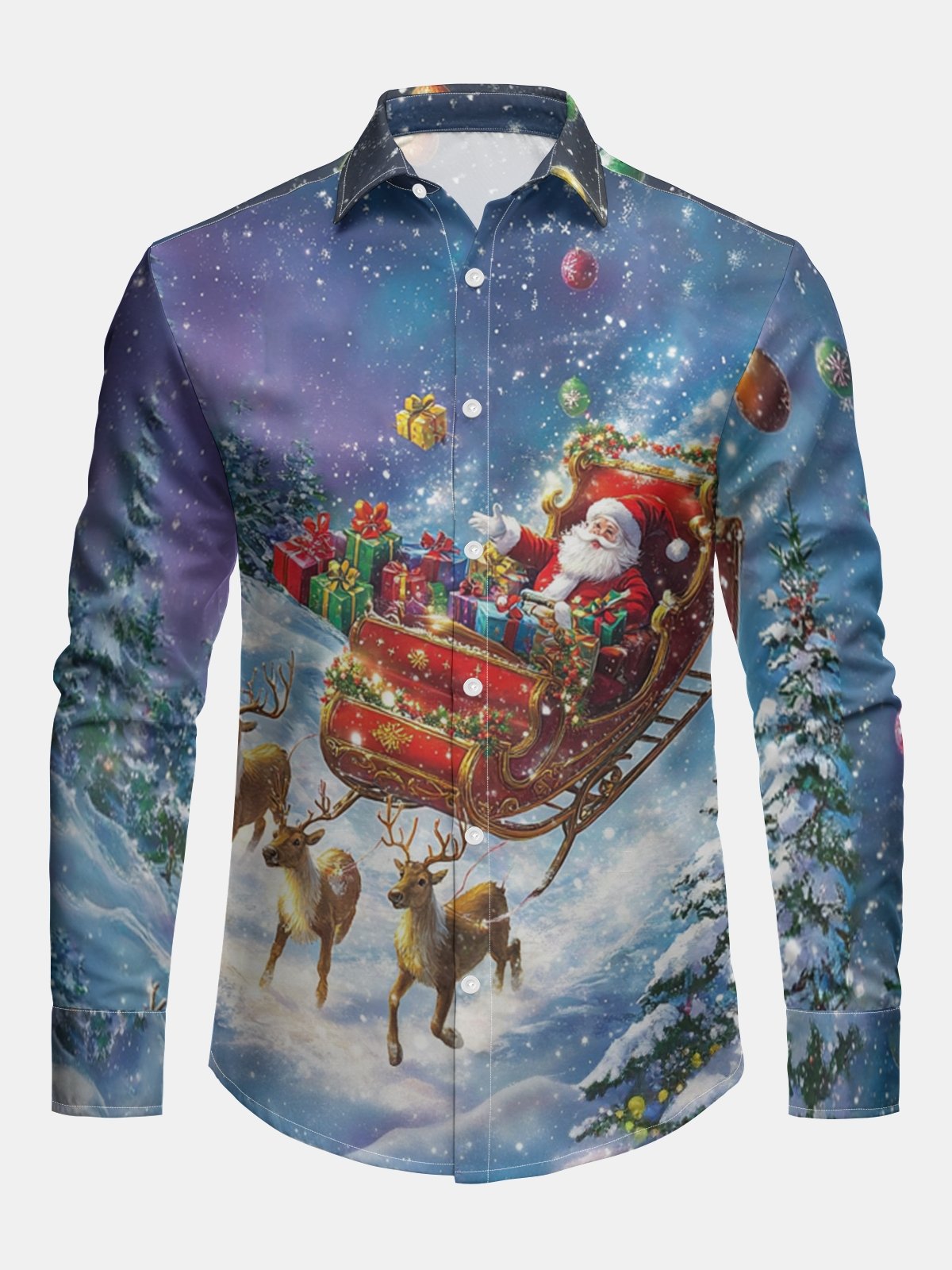 Christmas Santa Claus Long Sleeve Casual Dress Shirt