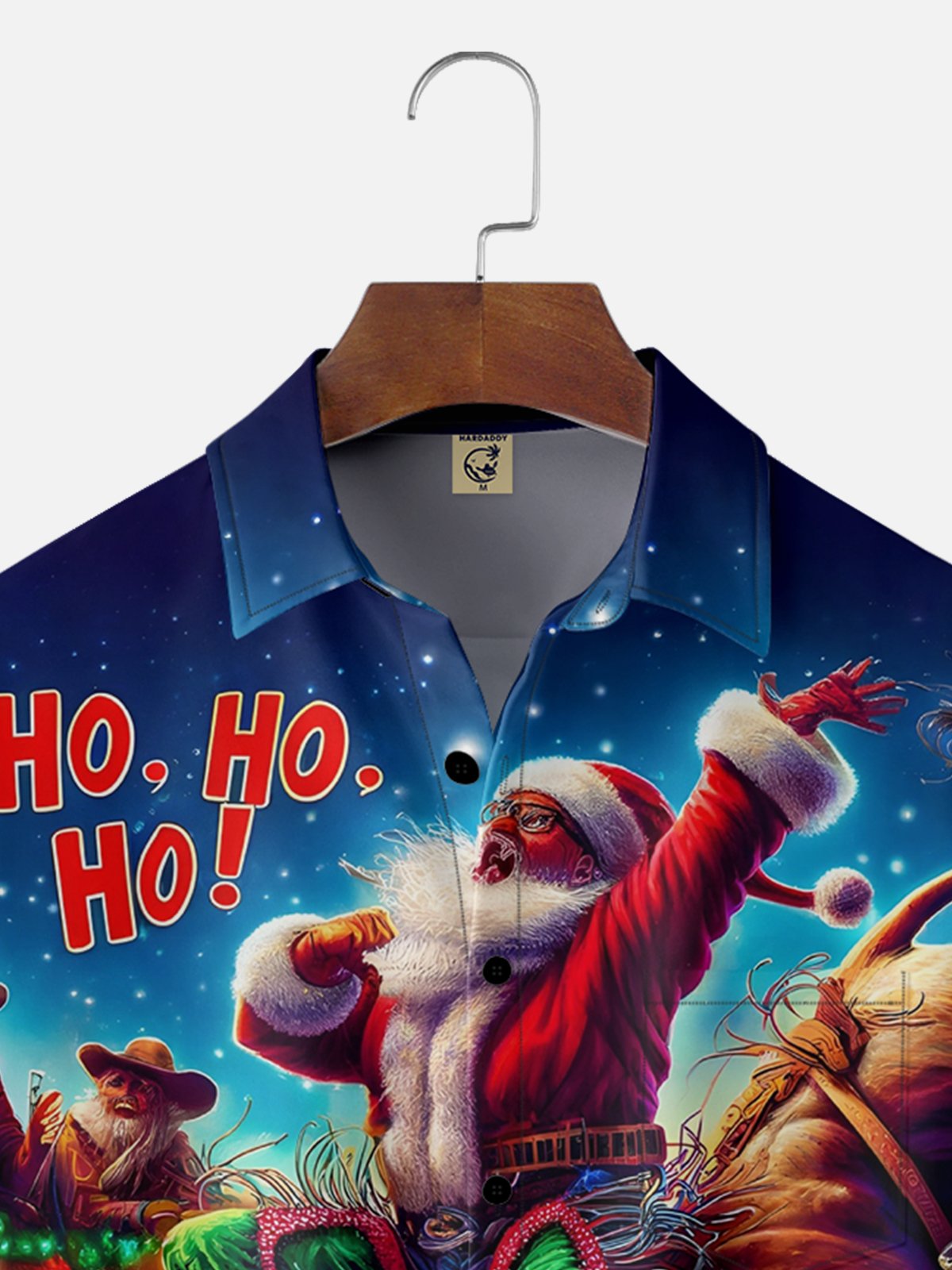 Moisture Wicking Christmas Santa Claus Bullfighting Chest Pocket Casual Shirt