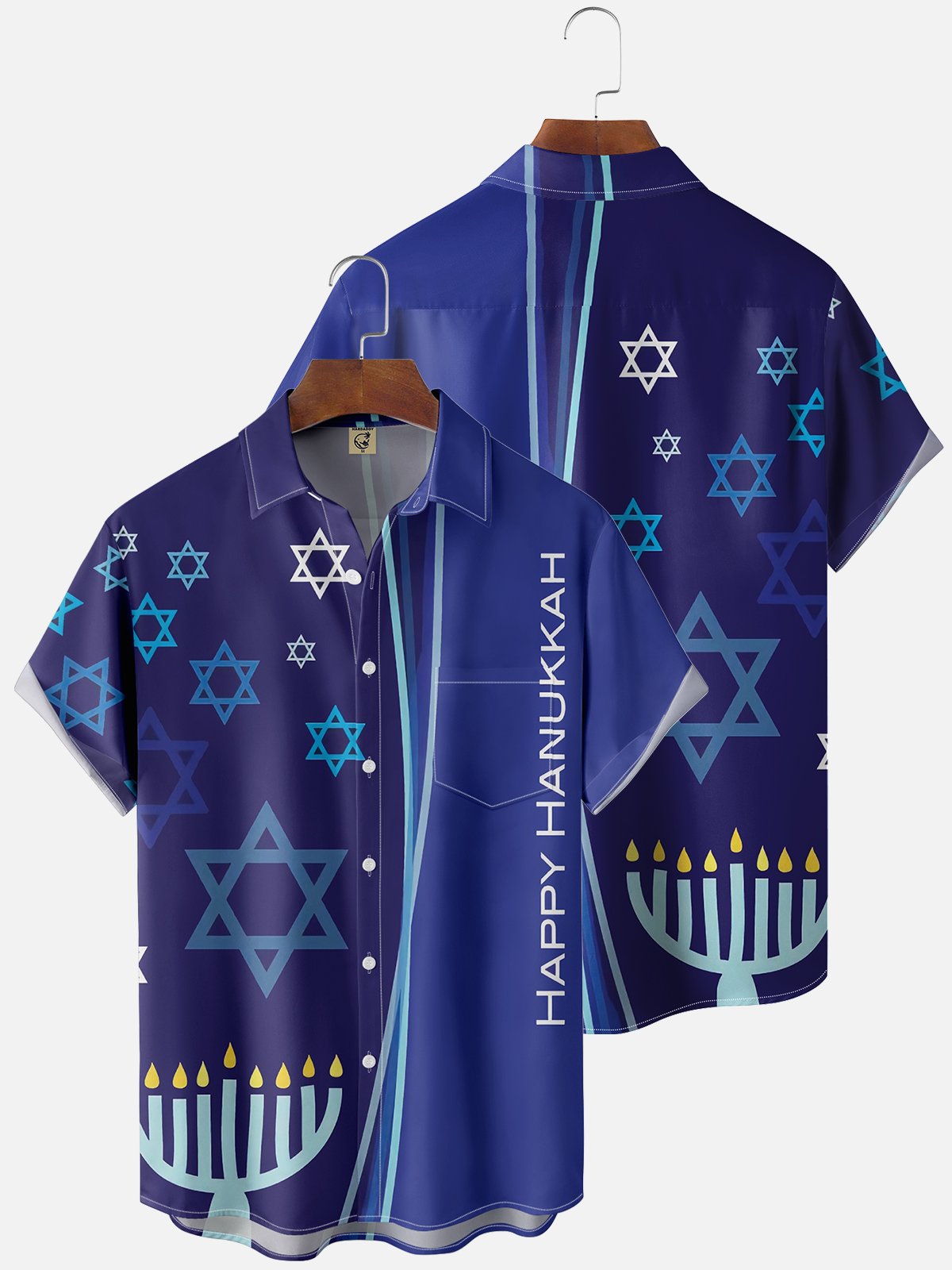 Moisture Wicking Hanukkah Chest Pocket Casual Shirt