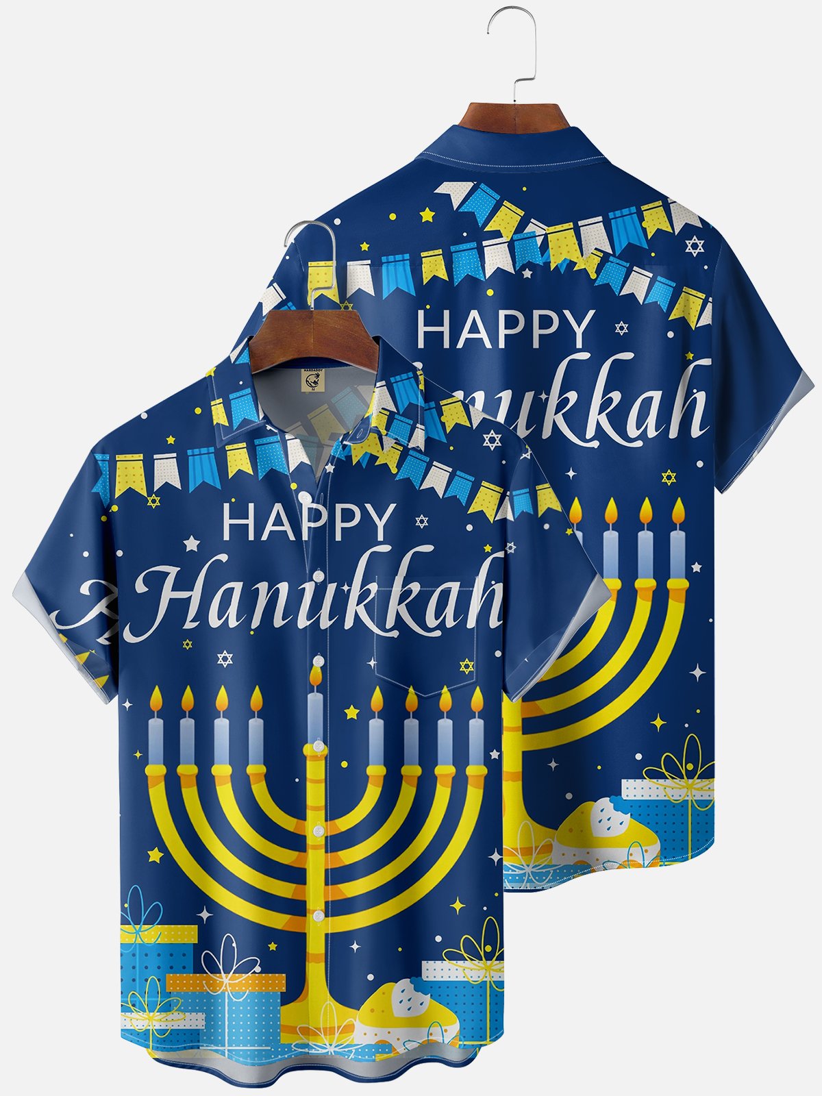 Moisture Wicking Hanukkah Chest Pocket Casual Shirt