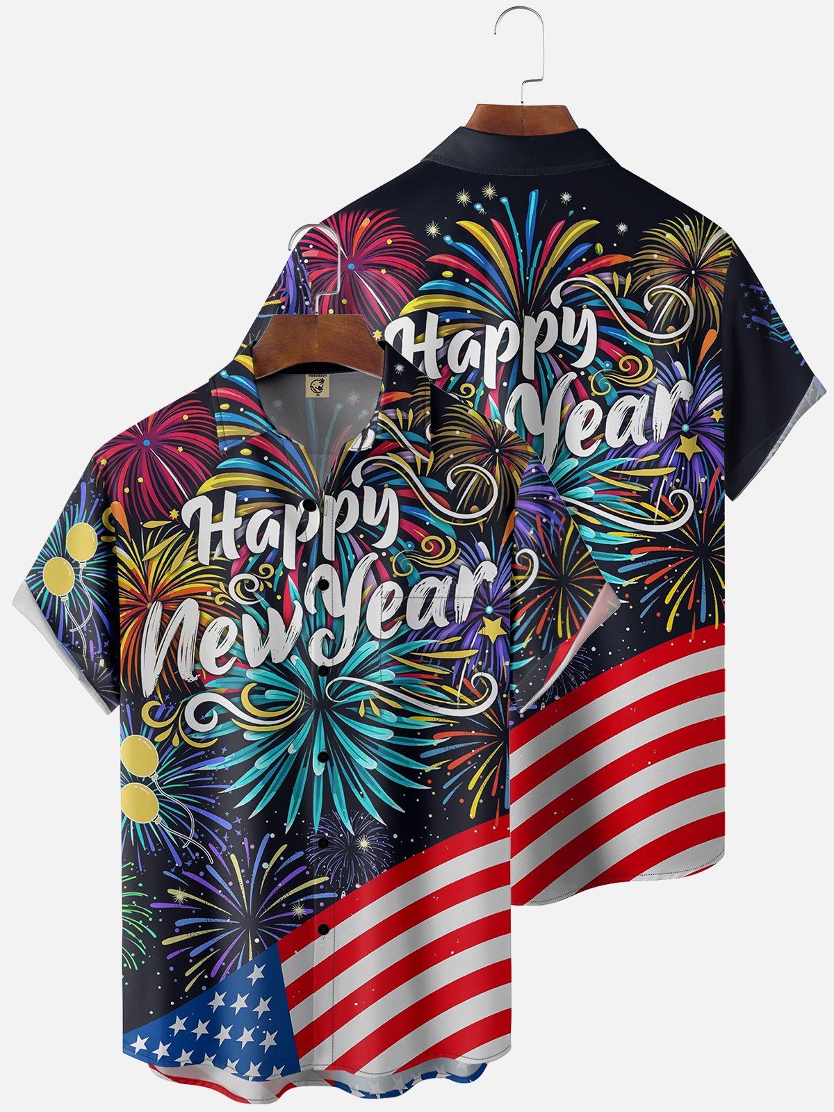 Moisture Wicking Happy New Year Chest Pocket Casual Shirt