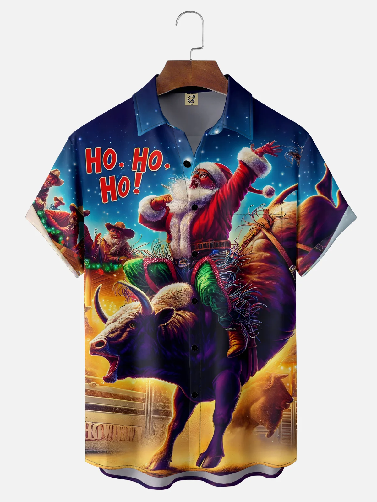 Moisture Wicking Christmas Santa Claus Bullfighting Chest Pocket Casual Shirt