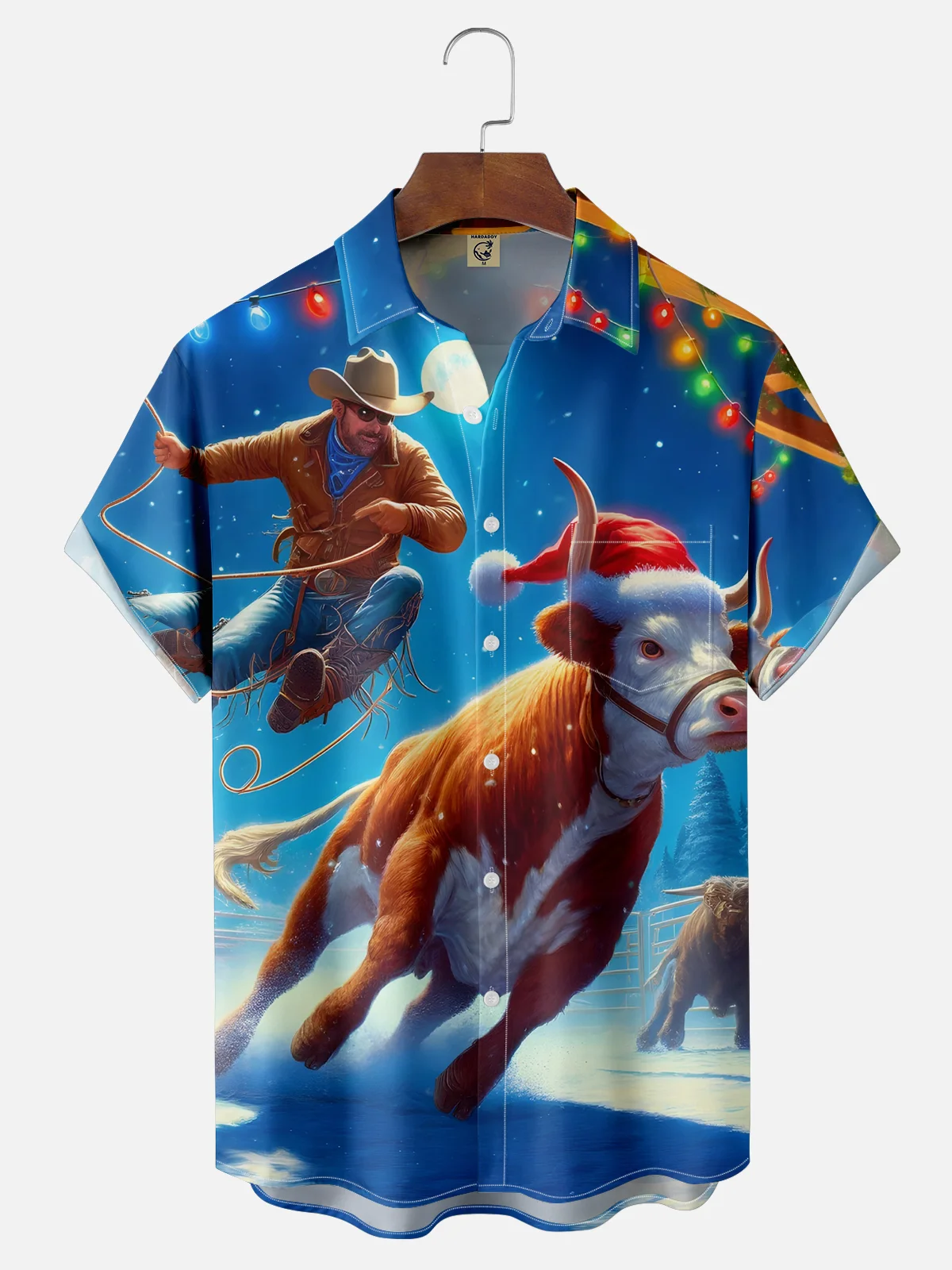 Moisture Wicking Christmas Bullfight Chest Pocket Casual Shirt