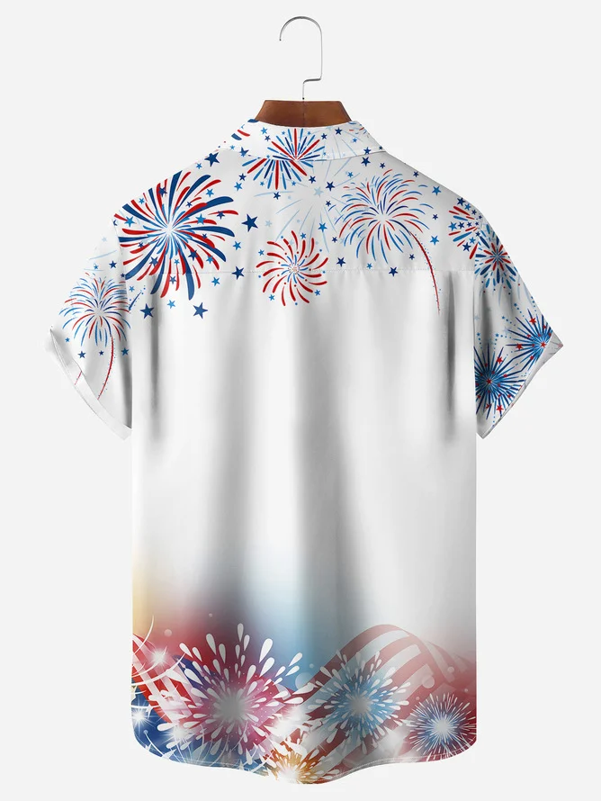 Tall Size Moisture-wicking American Flag Flamingo Chest Pocket Patriotic Shirt