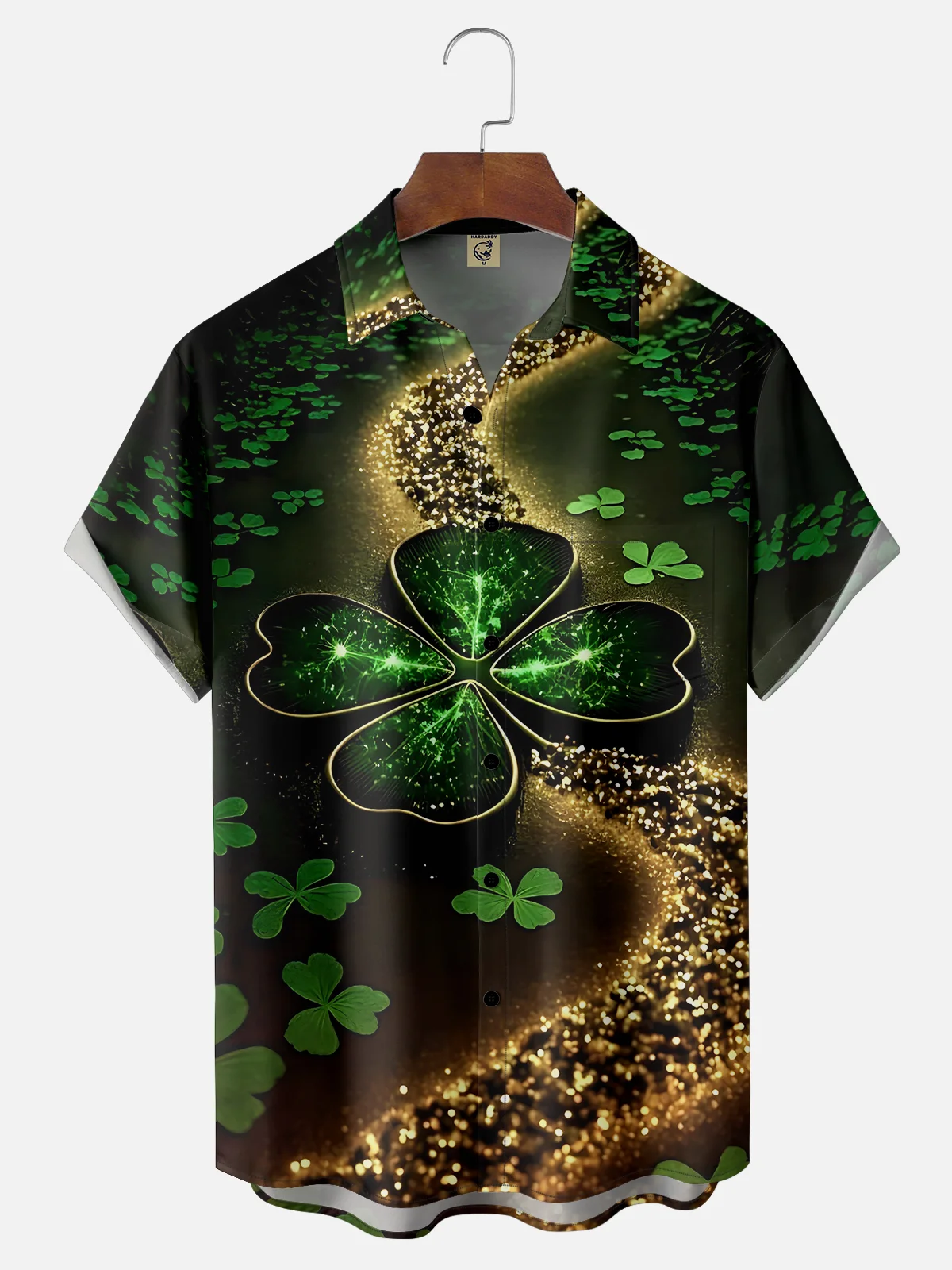 Moisture-wicking St. Patrick's Day Crystal Clover Chest Pocket Hawaiian Shirt