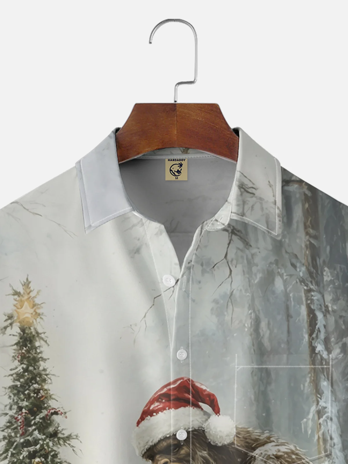 Moisture-wicking Christmas Bigfoot Chest Pocket Hawaiian Shirt