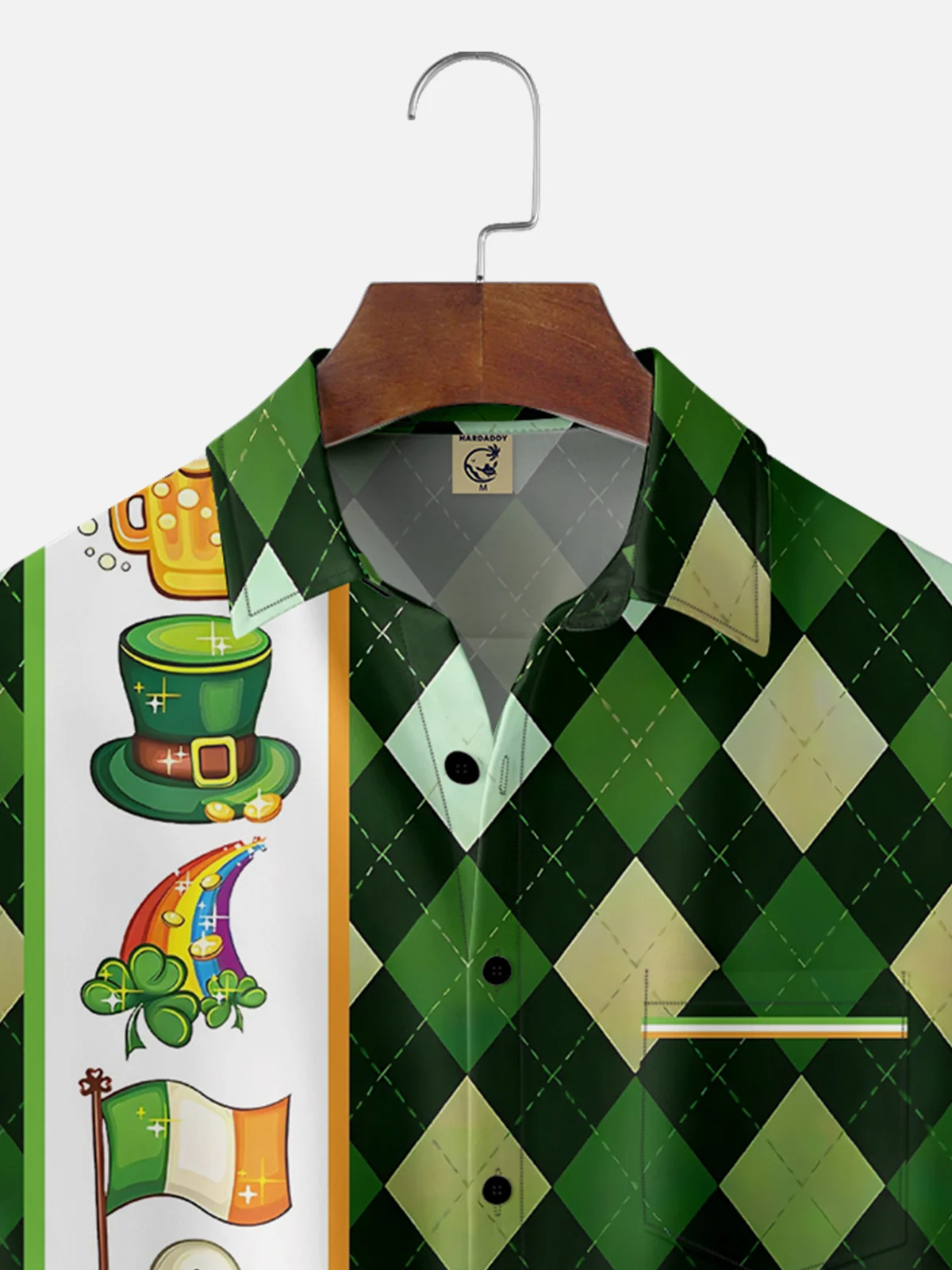 Moisture-wicking St. Patrick's Day Art Illustration Chest Pocket Bowling Shirt