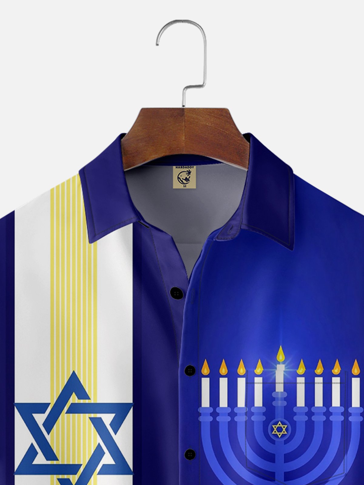 Moisture-wicking Hanukkah Candle Six-pointed Star Chest Pocket Bowling Shirt