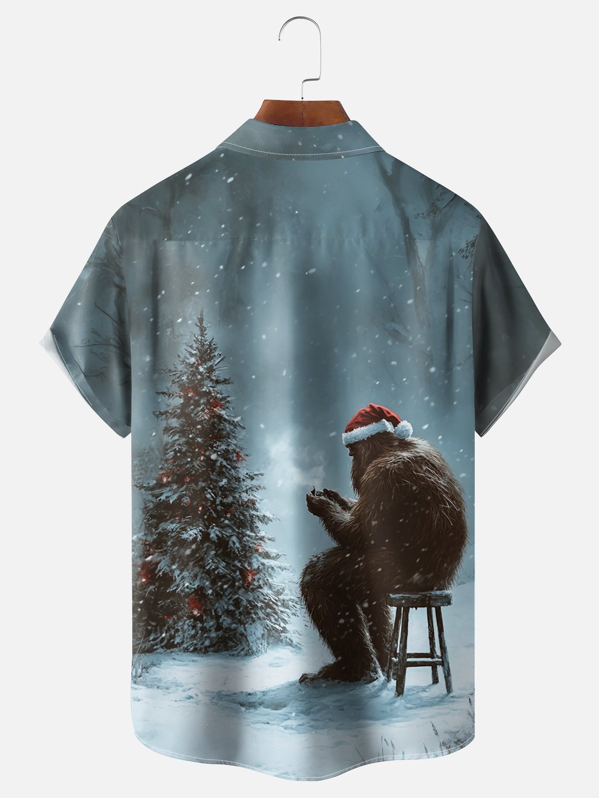 Moisture-wicking Christmas Forest Bigfoot Chest Pocket Hawaiian Shirt