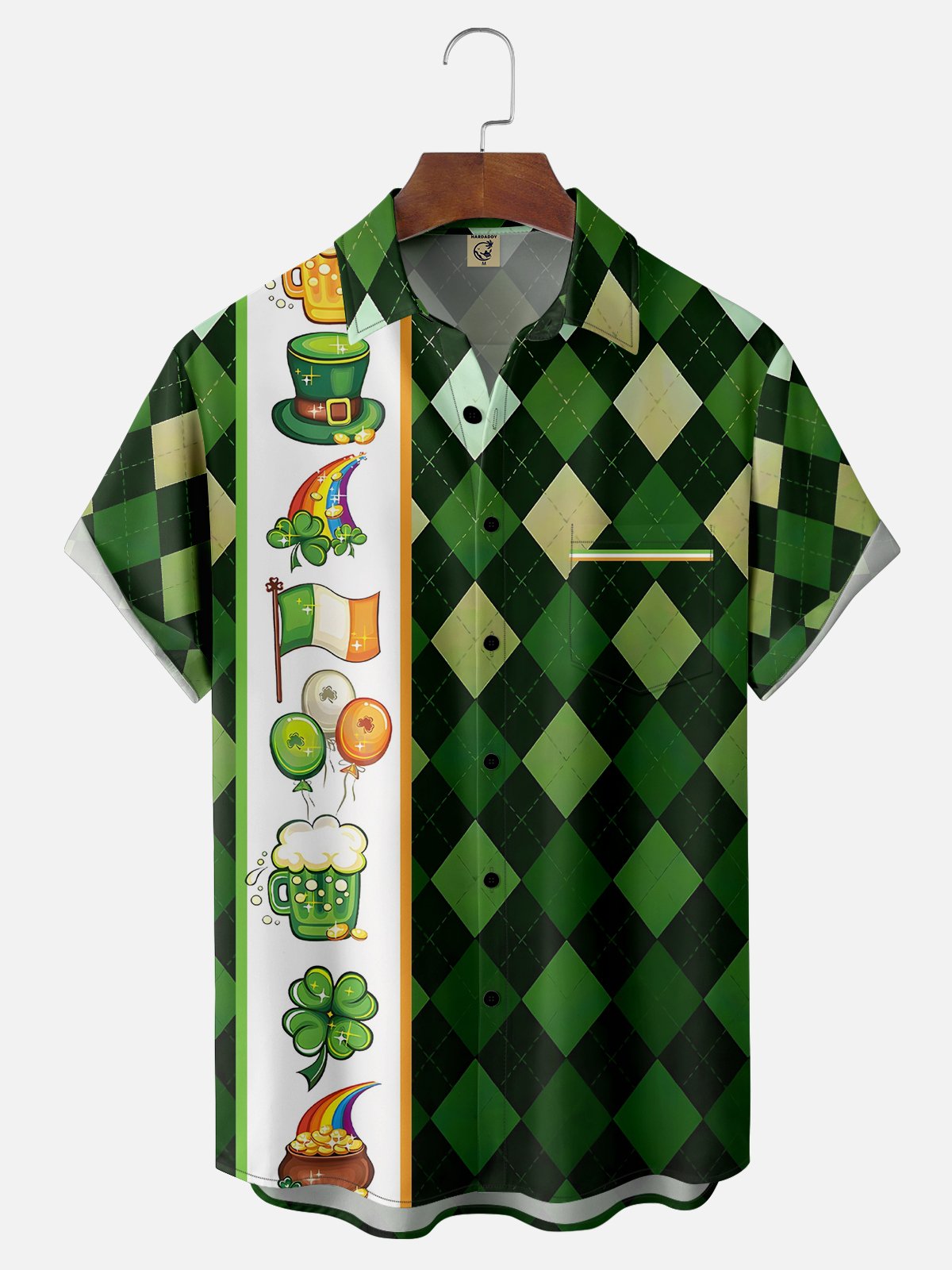 Moisture-wicking St. Patrick's Day Art Illustration Chest Pocket Bowling Shirt