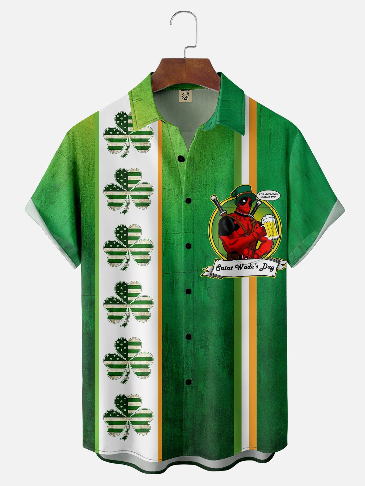 Moisture-wicking St. Patrick's Day Art Shamrock Chest Pocket Bowling Shirt