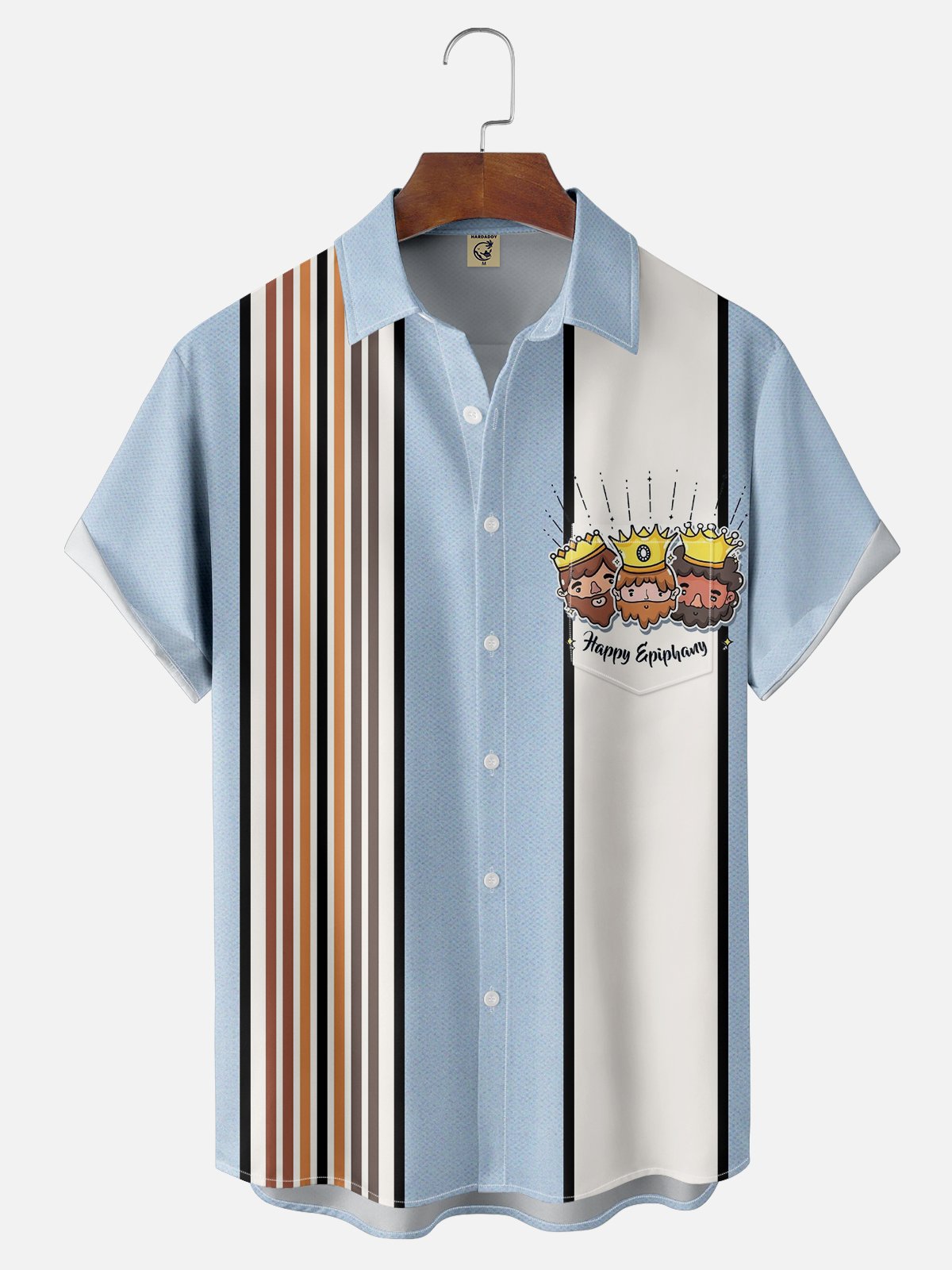 Moisture-wicking Fun Three Kings Day Chest Pocket Bowling Shirt