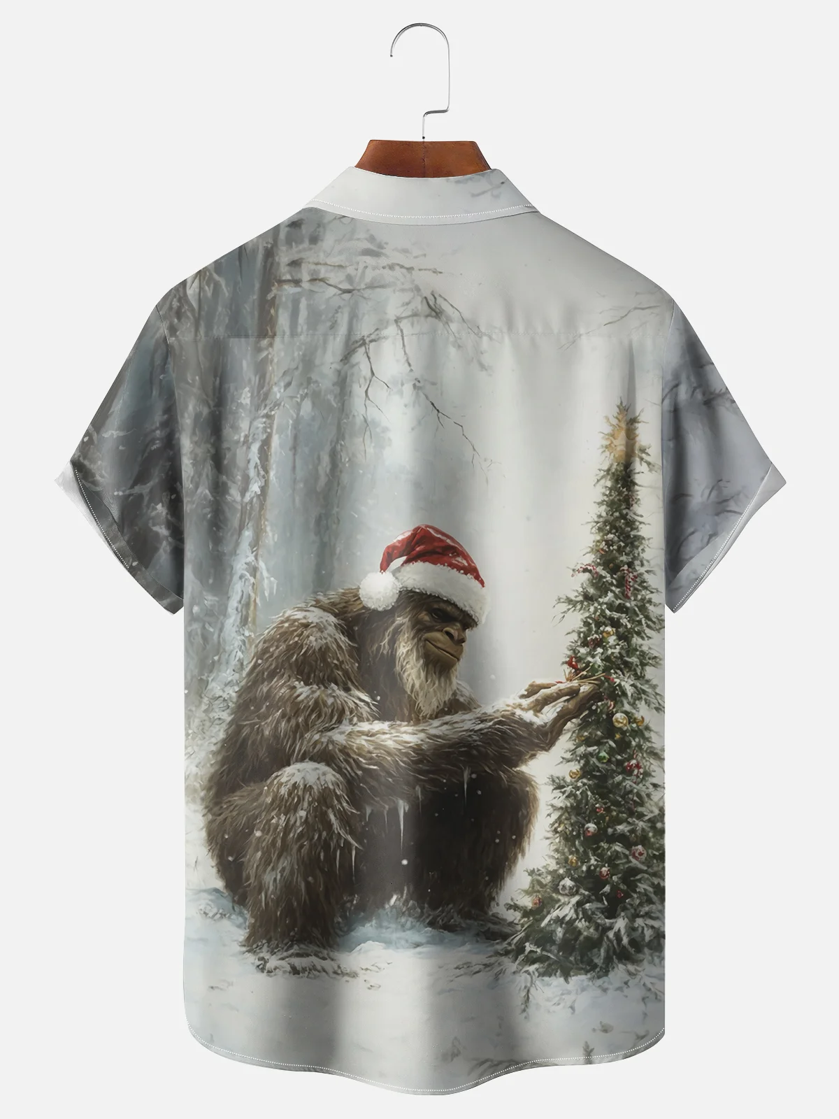 Moisture-wicking Christmas Bigfoot Chest Pocket Hawaiian Shirt