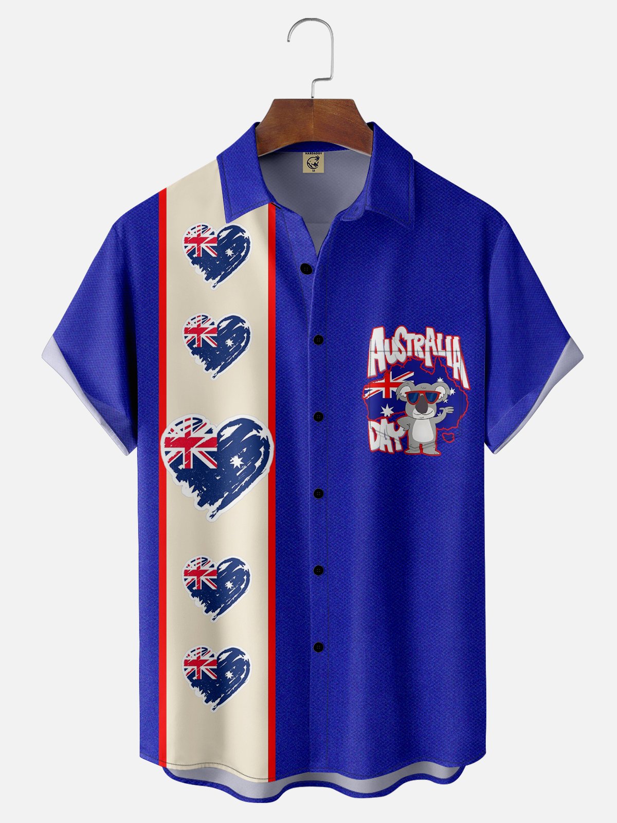 Moisture-wicking Australia Day Art Chest Pocket Bowling Shirt