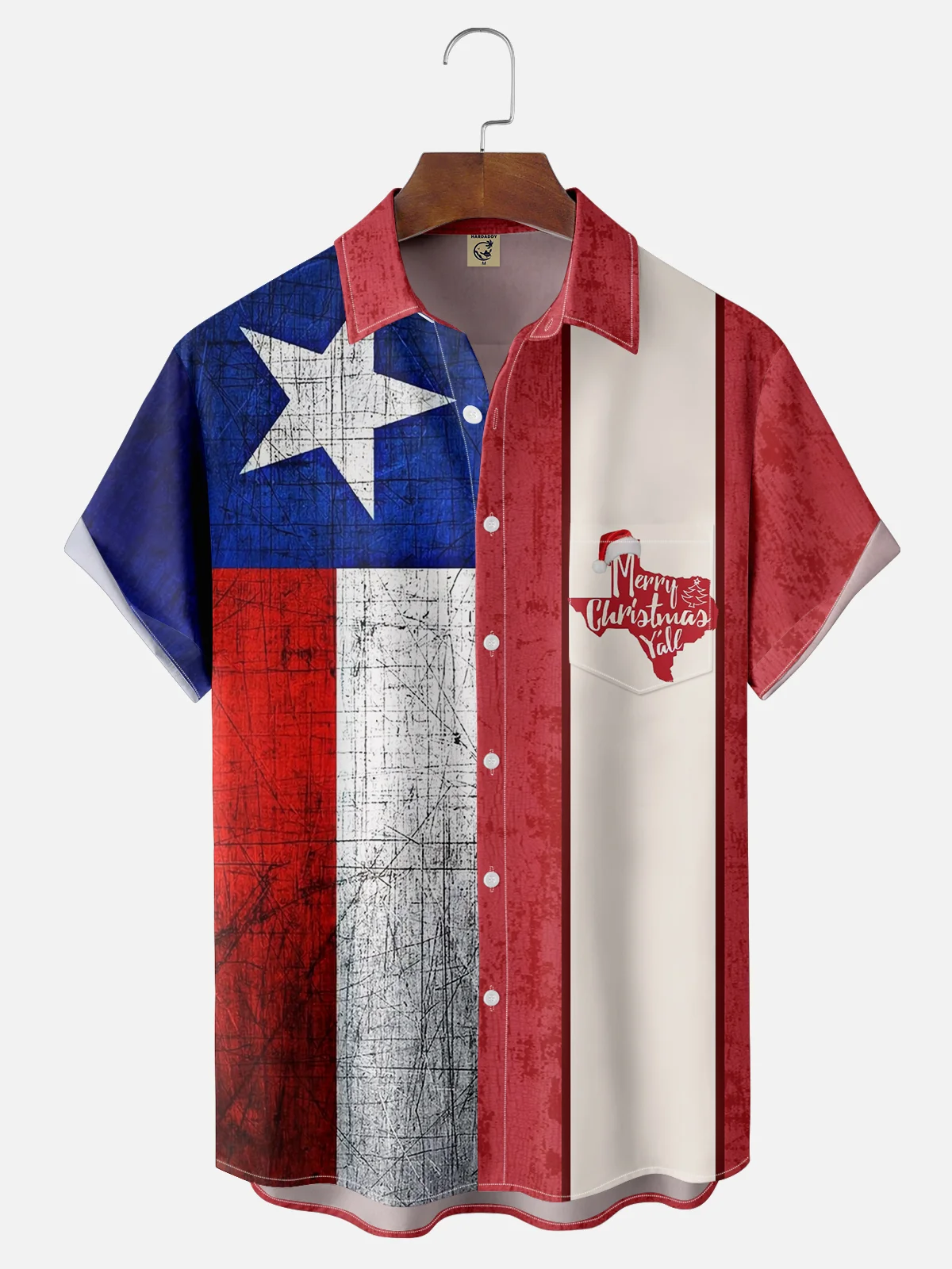 Moisture-wicking Christmas Texas Chest Pocket Bowling Shirt