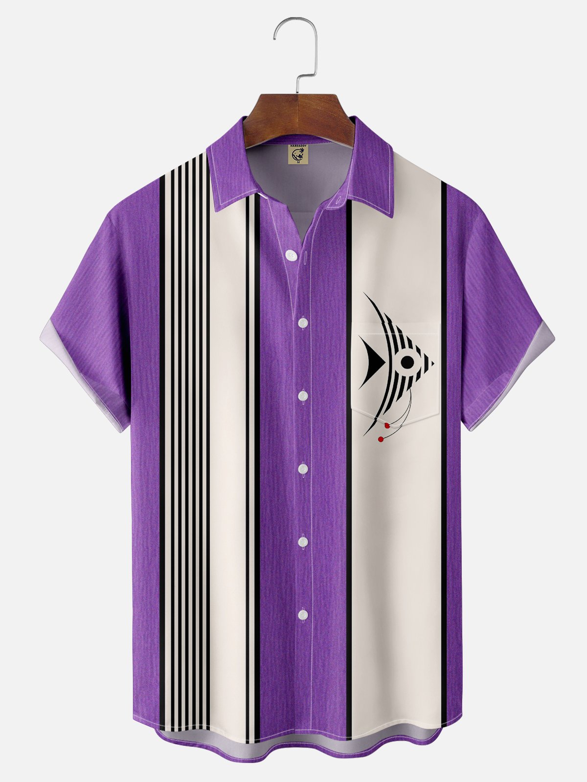 Moisture-wicking Art Tropical Fish Chest Pocket Bowling Shirt