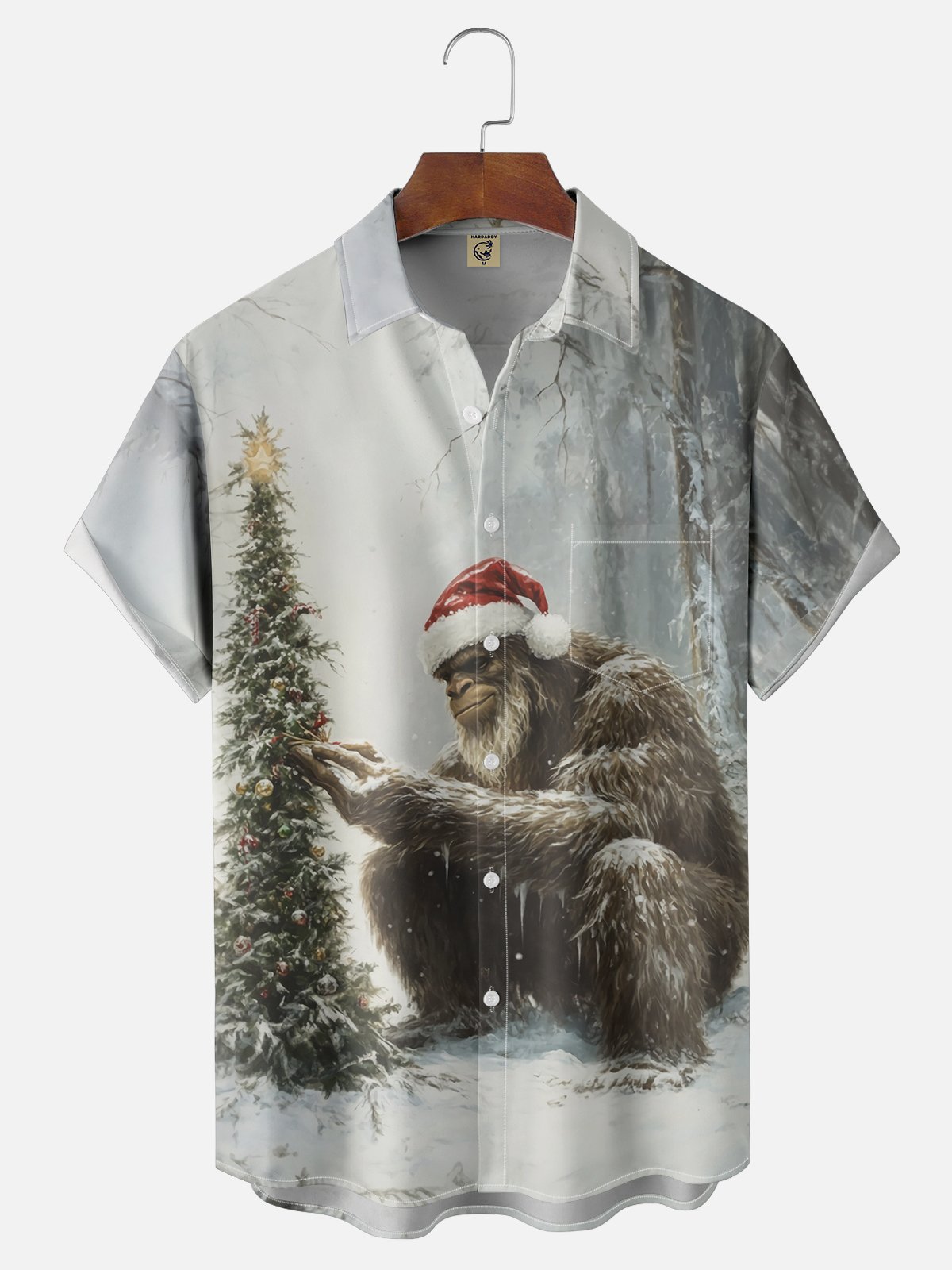 Moisture-wicking Christmas Bigfoot Chest Pocket Hawaiian Shirt