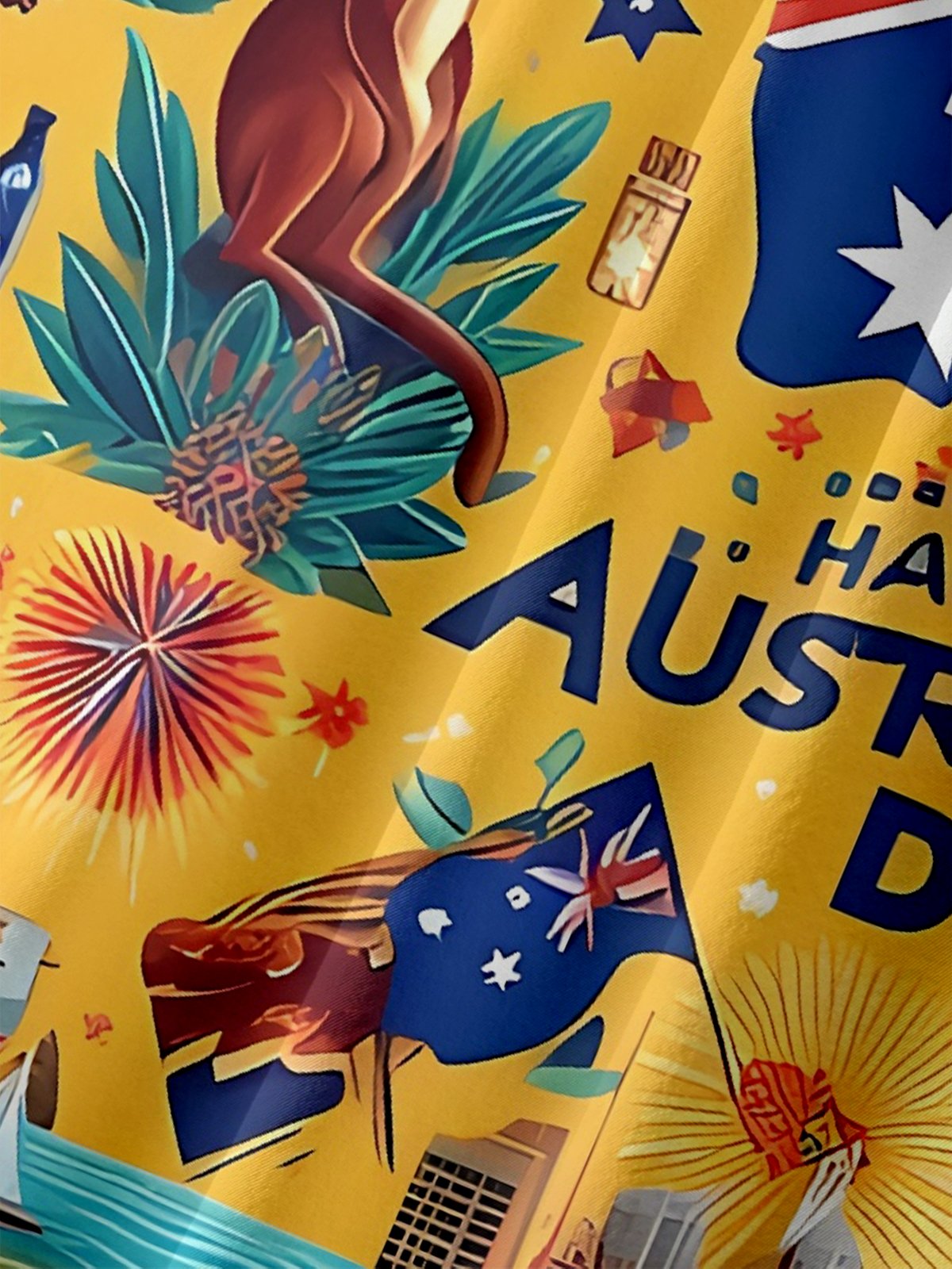 Moisture-wicking Australia Day Illustration Art Chest Pocket Hawaiian Shirt