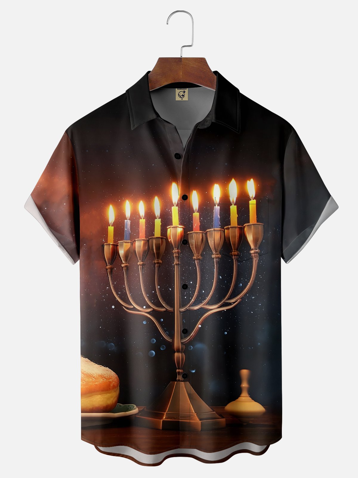 Moisture-wicking Hanukkah Art Candle Religious Chest Pocket Hawaiian Shirt