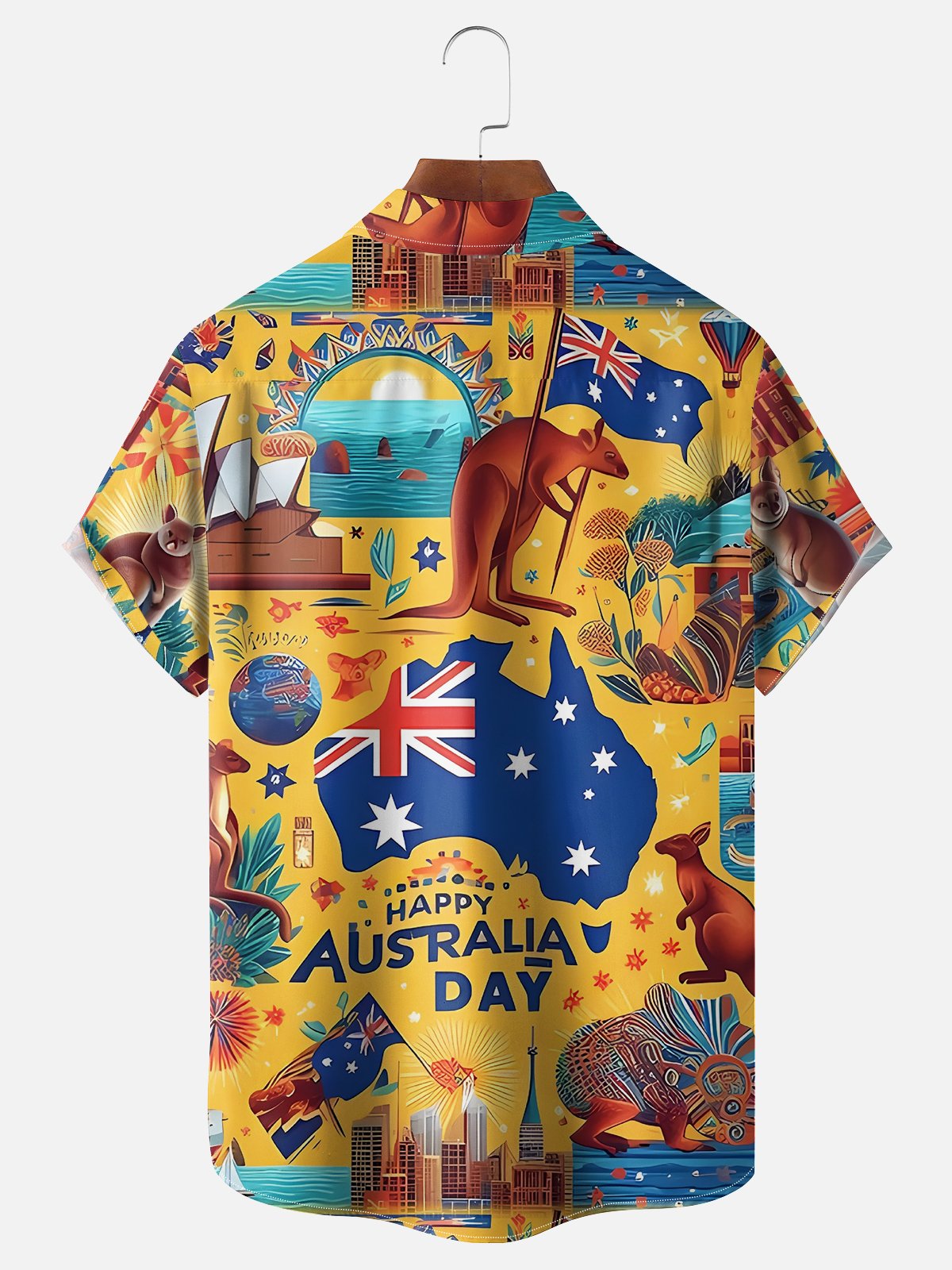 Moisture-wicking Australia Day Illustration Art Chest Pocket Hawaiian Shirt