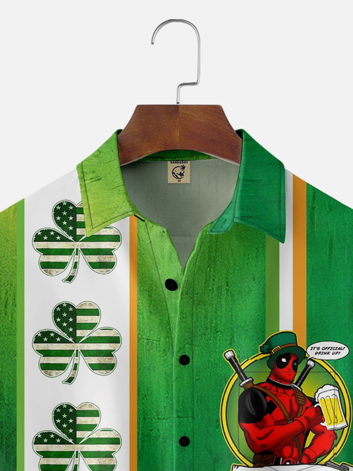 Moisture-wicking St. Patrick's Day Art Shamrock Chest Pocket Bowling Shirt