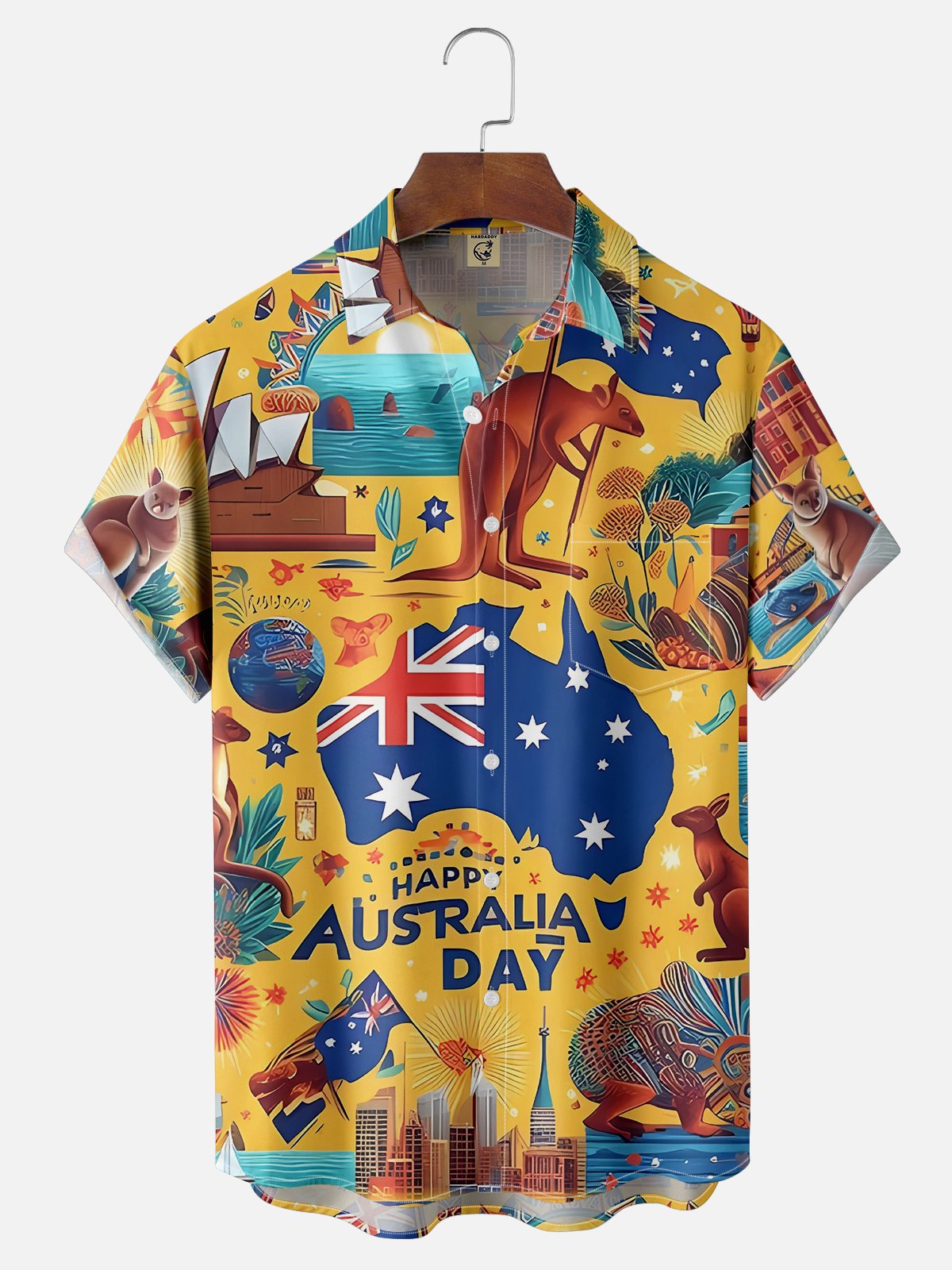 Moisture-wicking Australia Day Illustration Art Chest Pocket Hawaiian Shirt