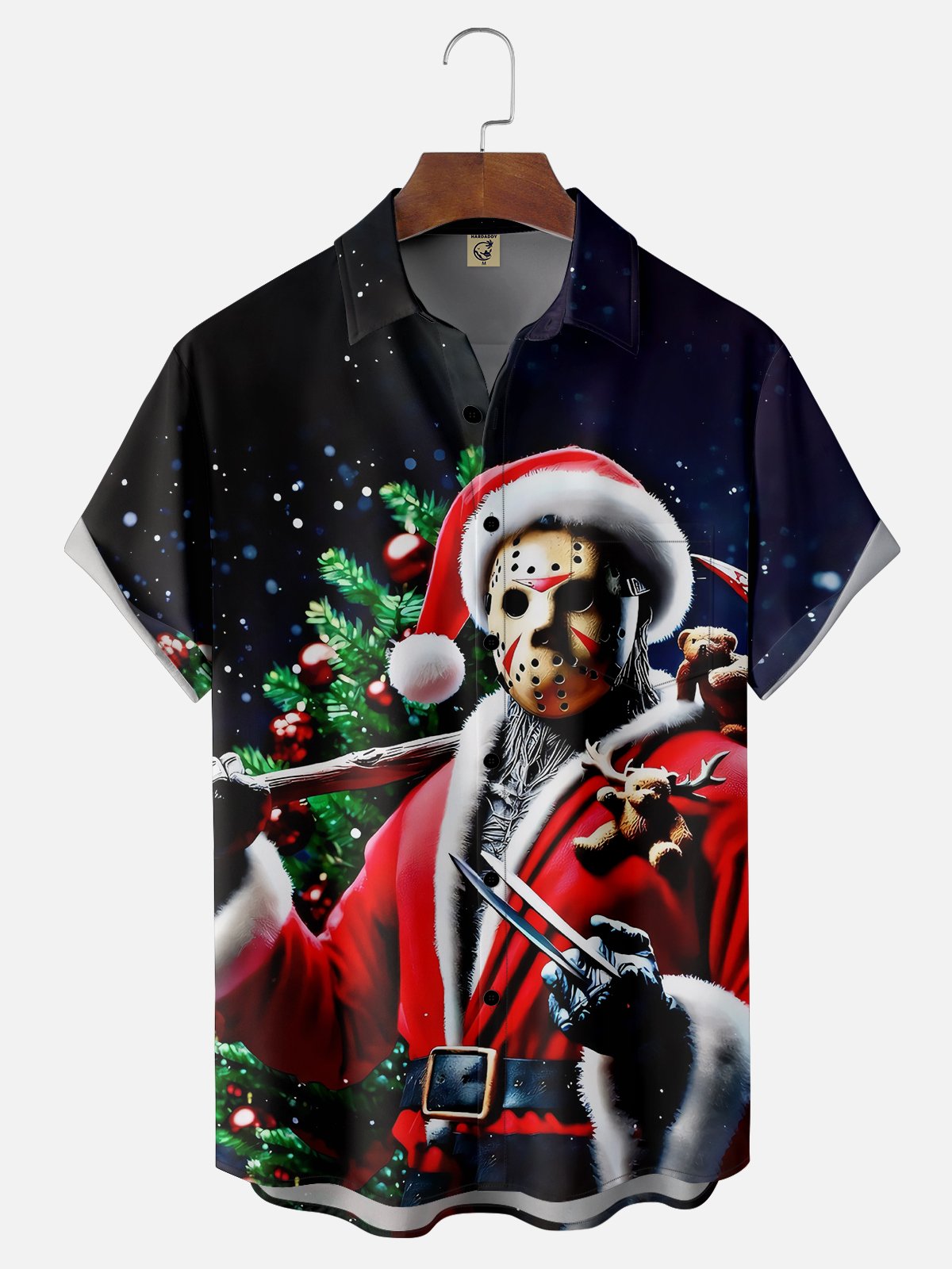 Moisture-wicking Christmas Scary Santa Chest Pocket Hawaiian Shirt